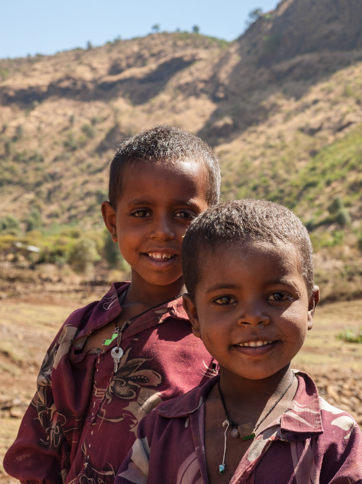 Ethiopian girls smile at camera