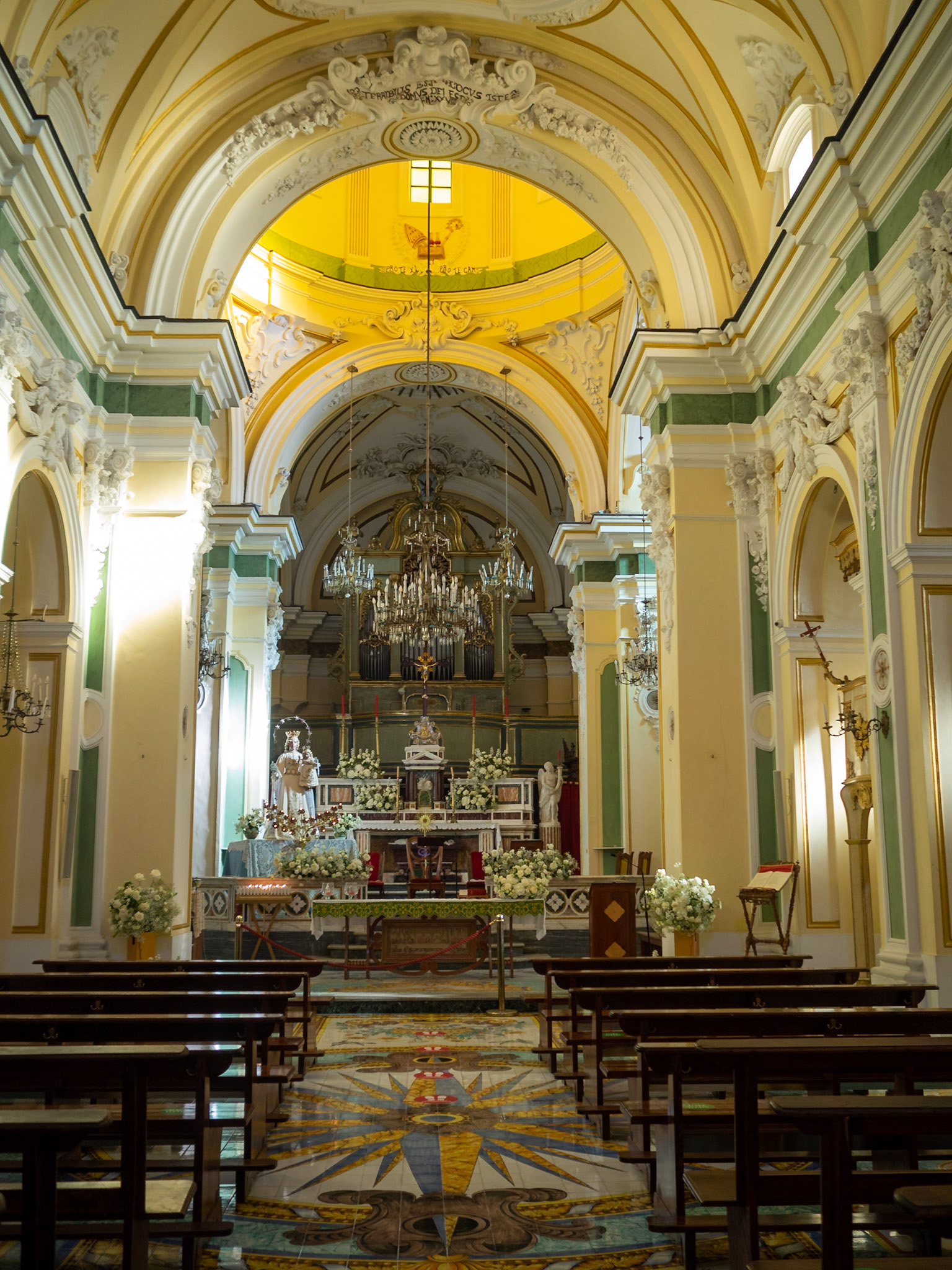 Praiano Church of Saint Januarius interior and majolica tiled floor
