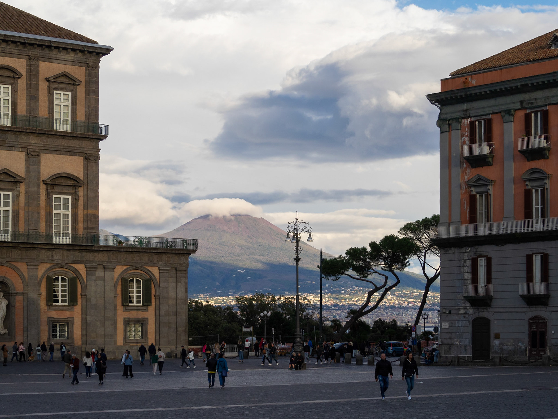 Piazza del Plebiscito wiht Mount Vesuvius in background, Naples