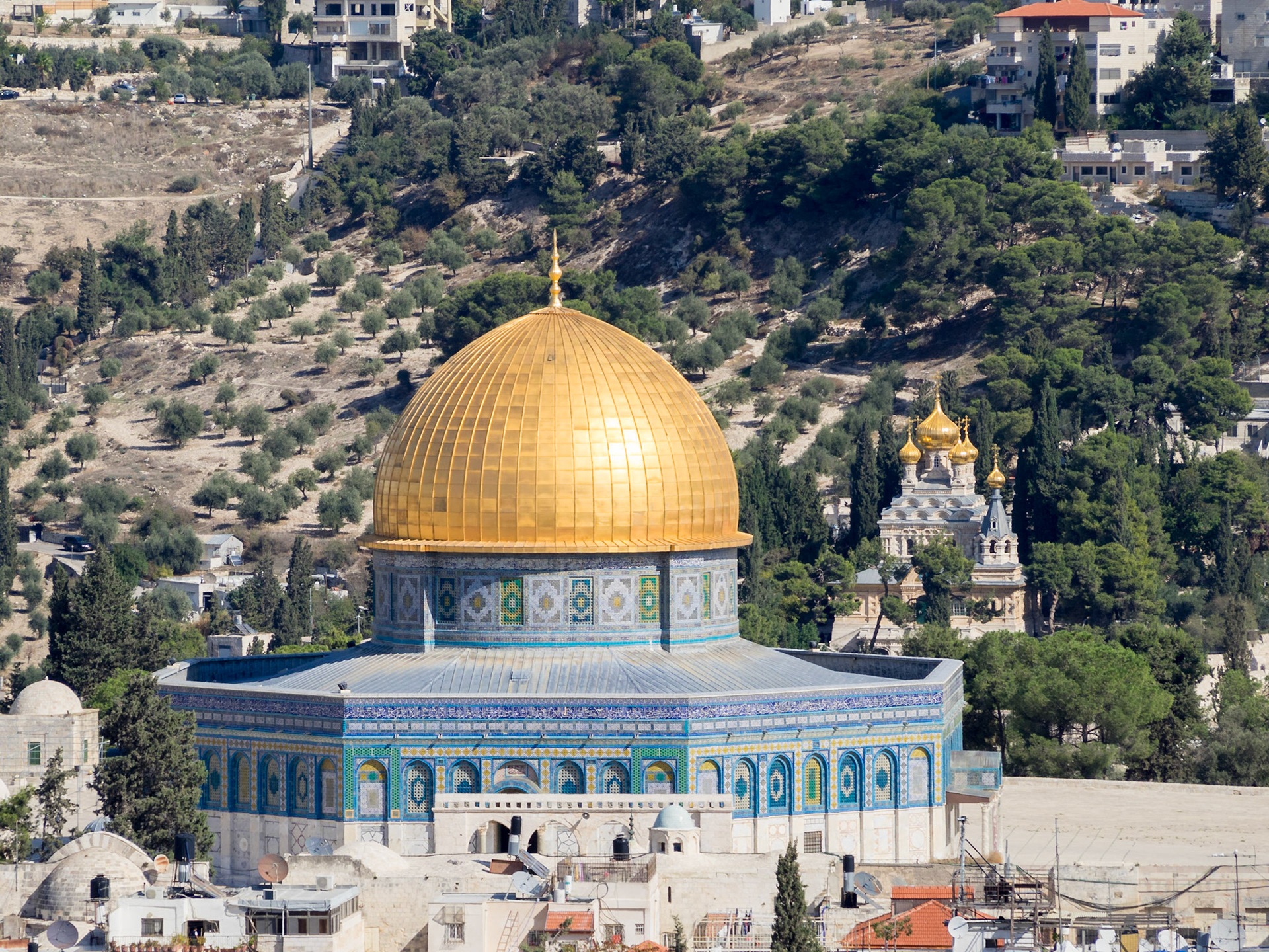 The Dome of the Rock with the Church of Mary Magdalene in the background