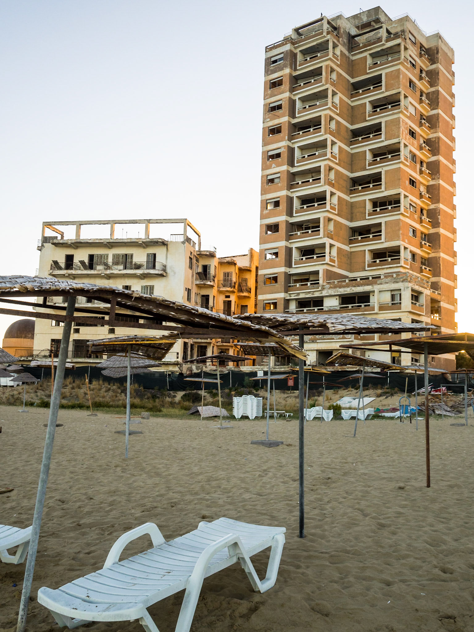 North Cyprus ghost city of Gazimagusa apartment block by the beach