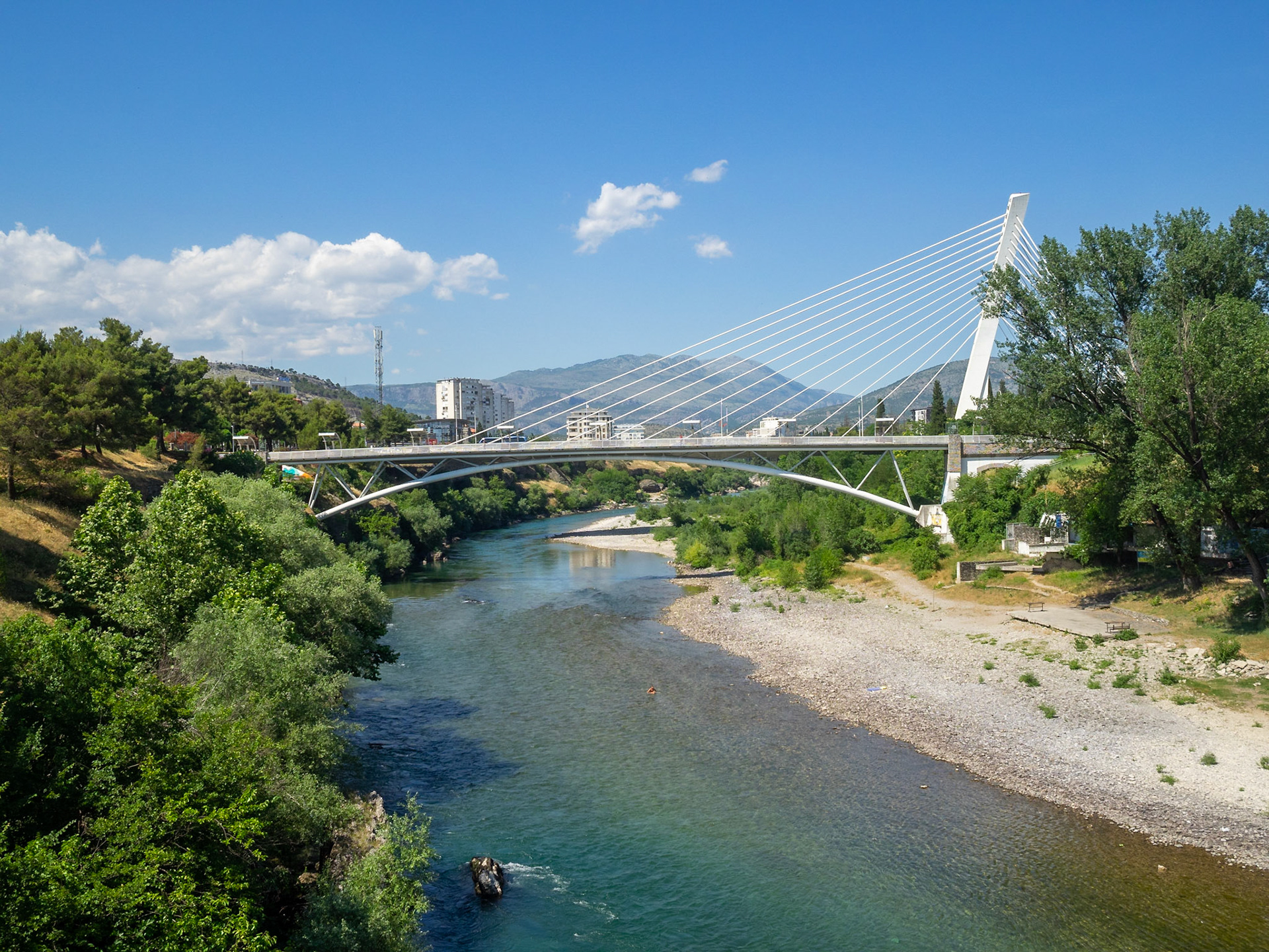 Millennium Bridge over Moraca River in Podgorica
