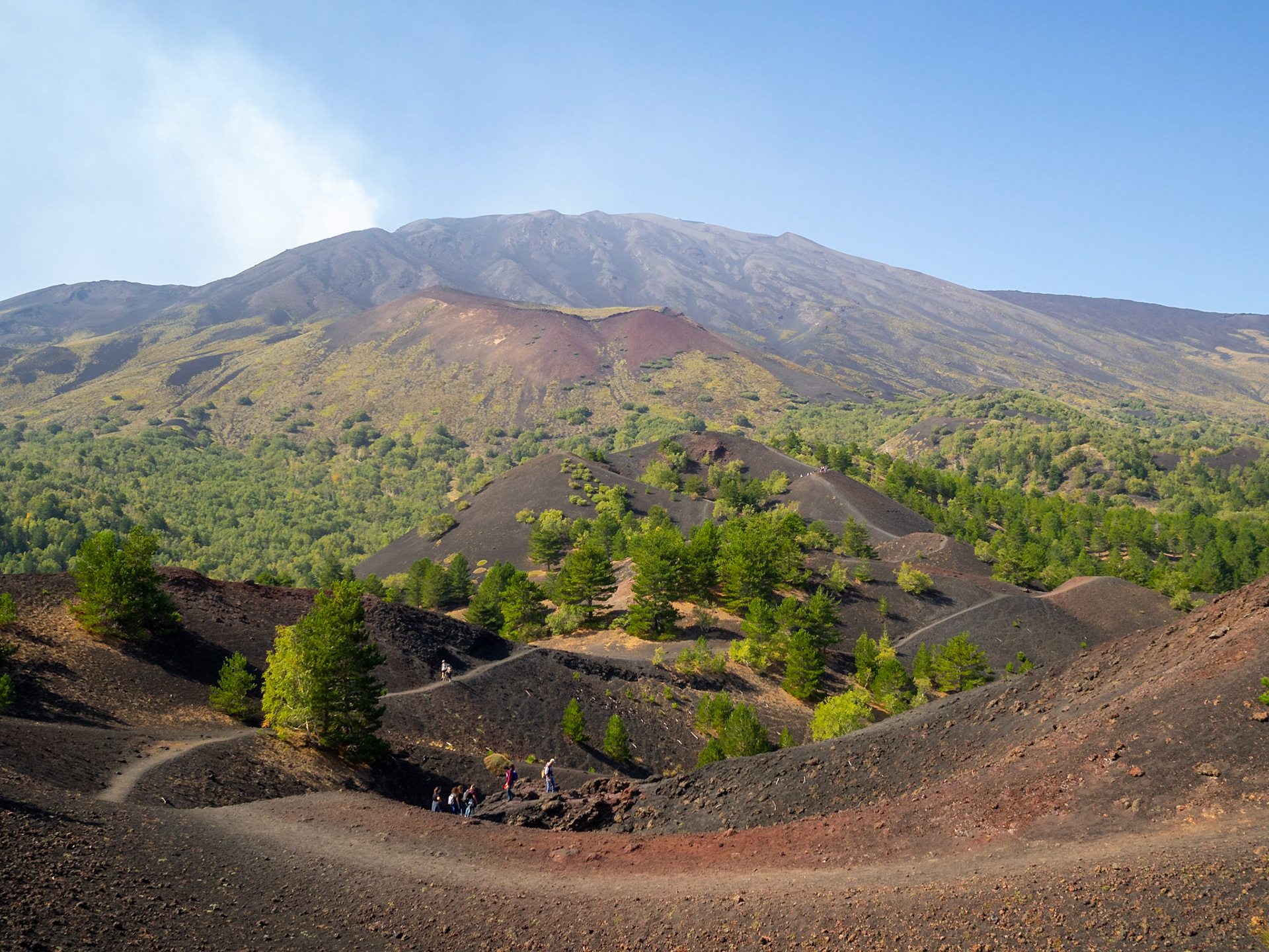 Mount Etna north slops landscape with side crater