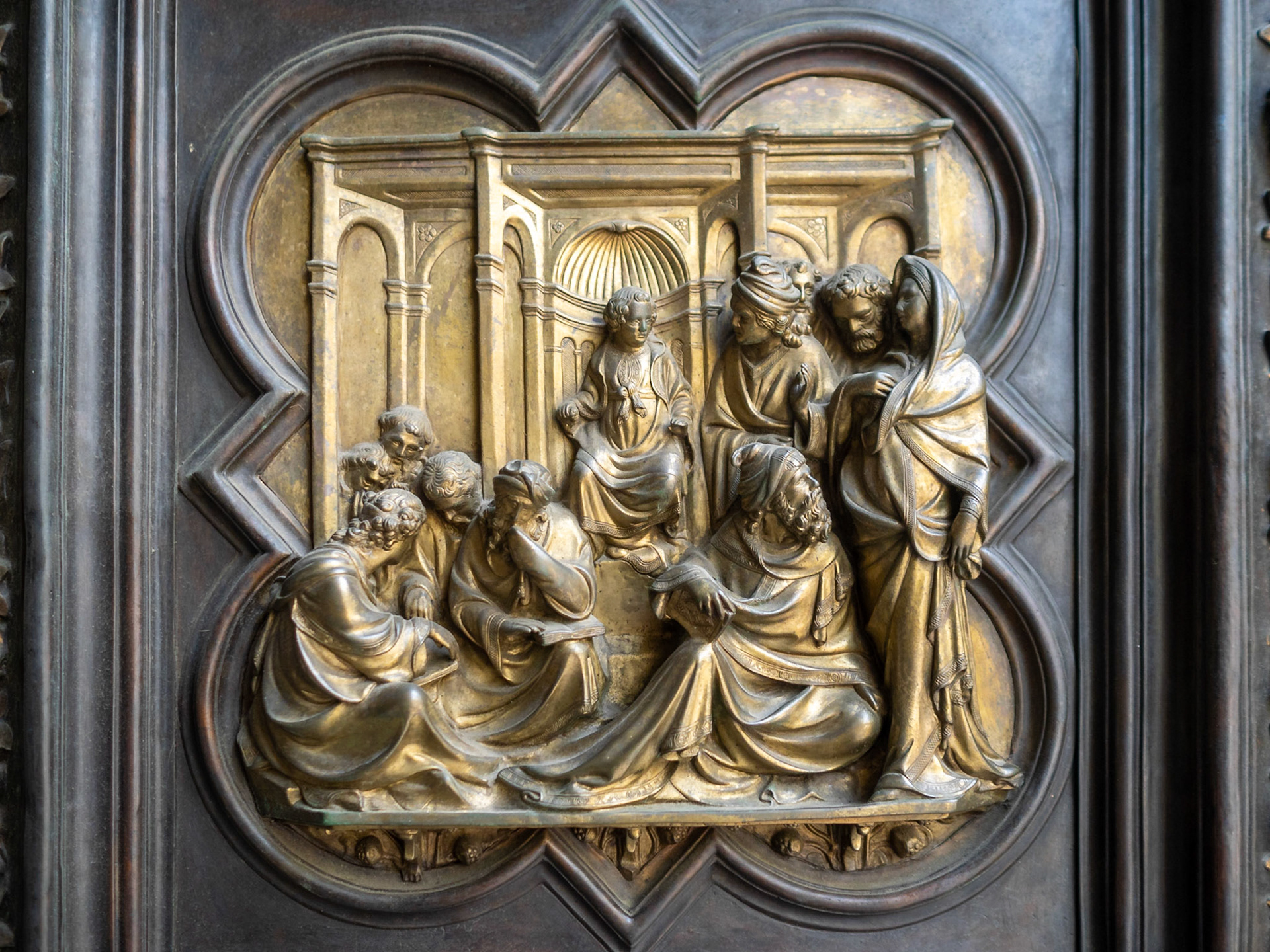 Dispute with the doctors, detail of the Florence Baptistery North doors by Lorenzo Ghiberti