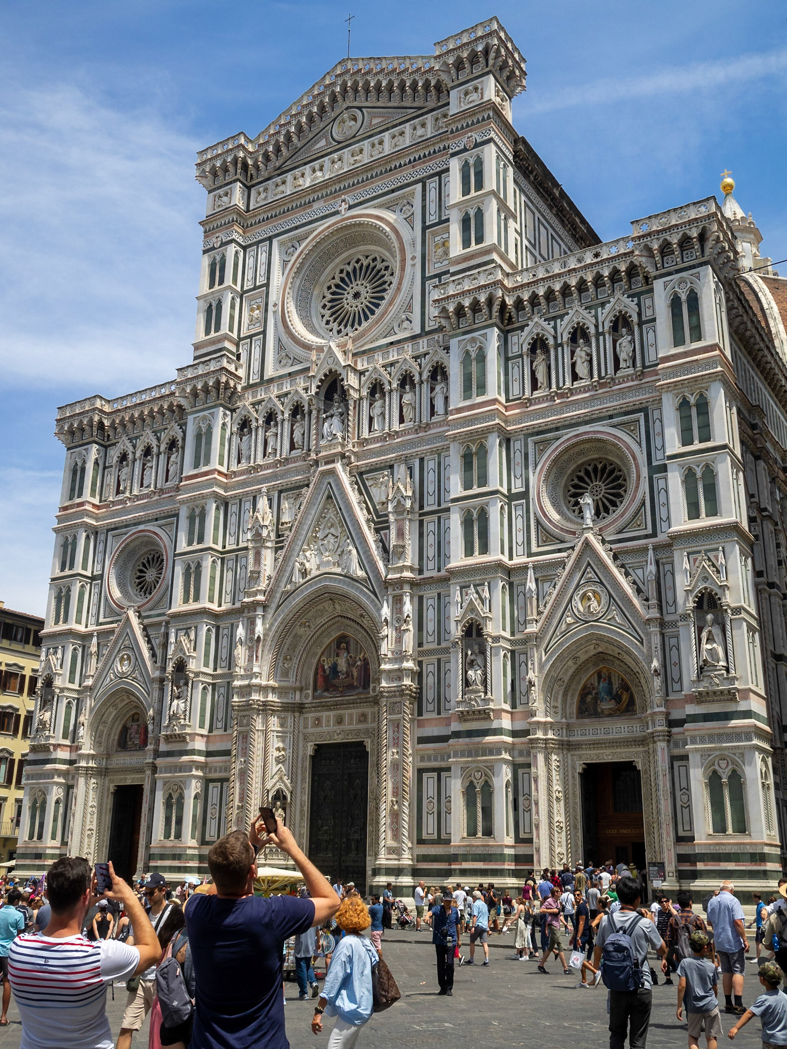 Tourists taking pictures of Florence Duomo facade