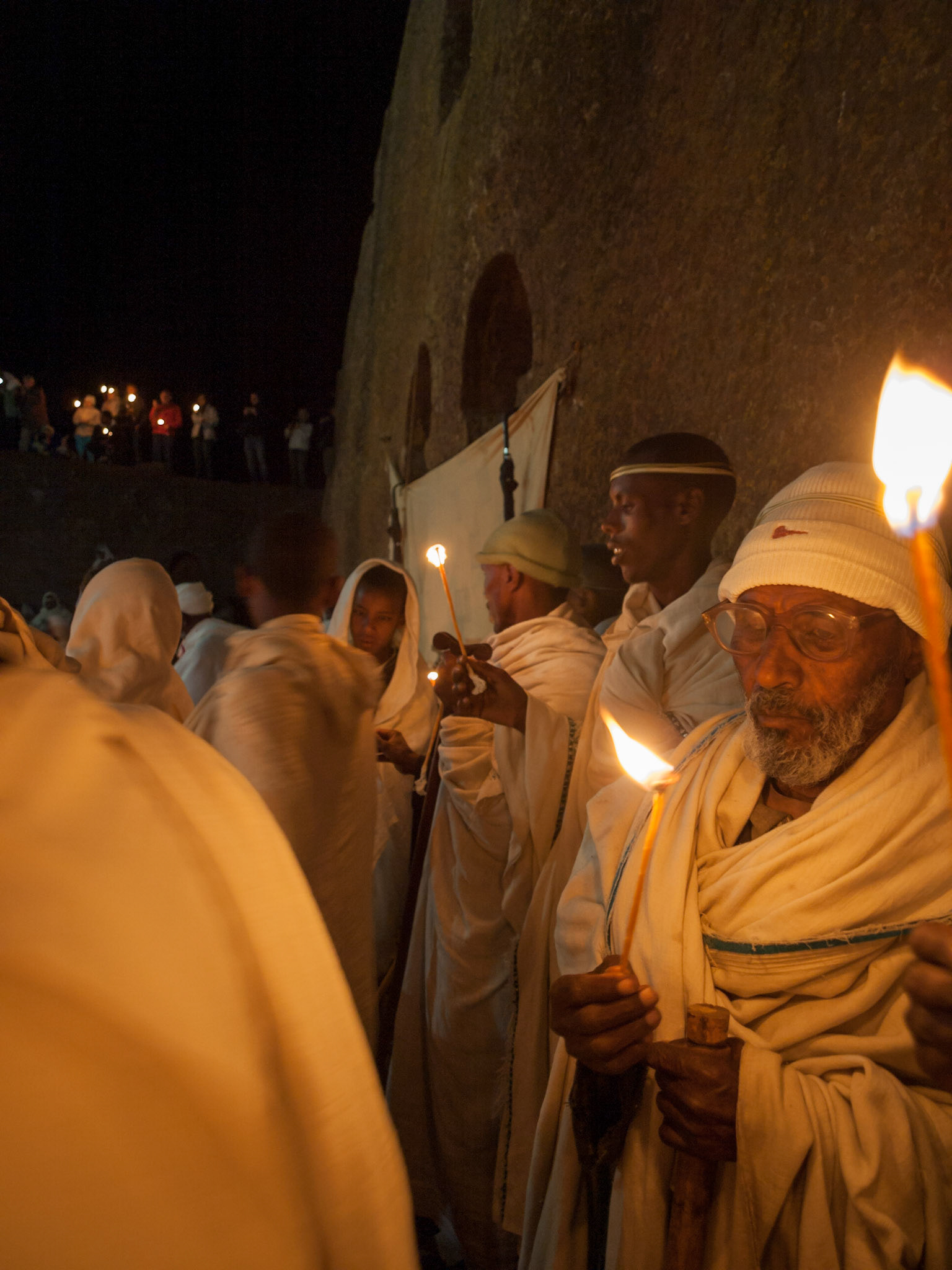 Pilgrims in Easter night procession in Lalibela