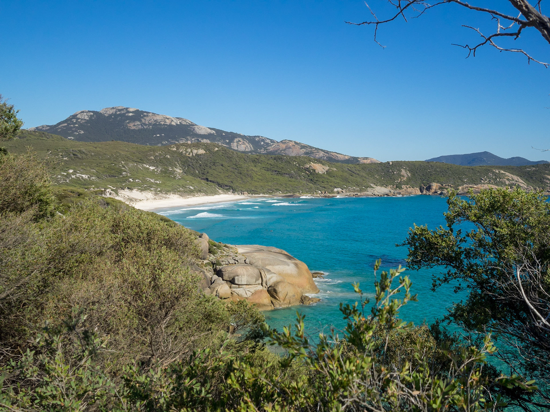 Squeaky Beach, between the green landscape Wilsons Promontory