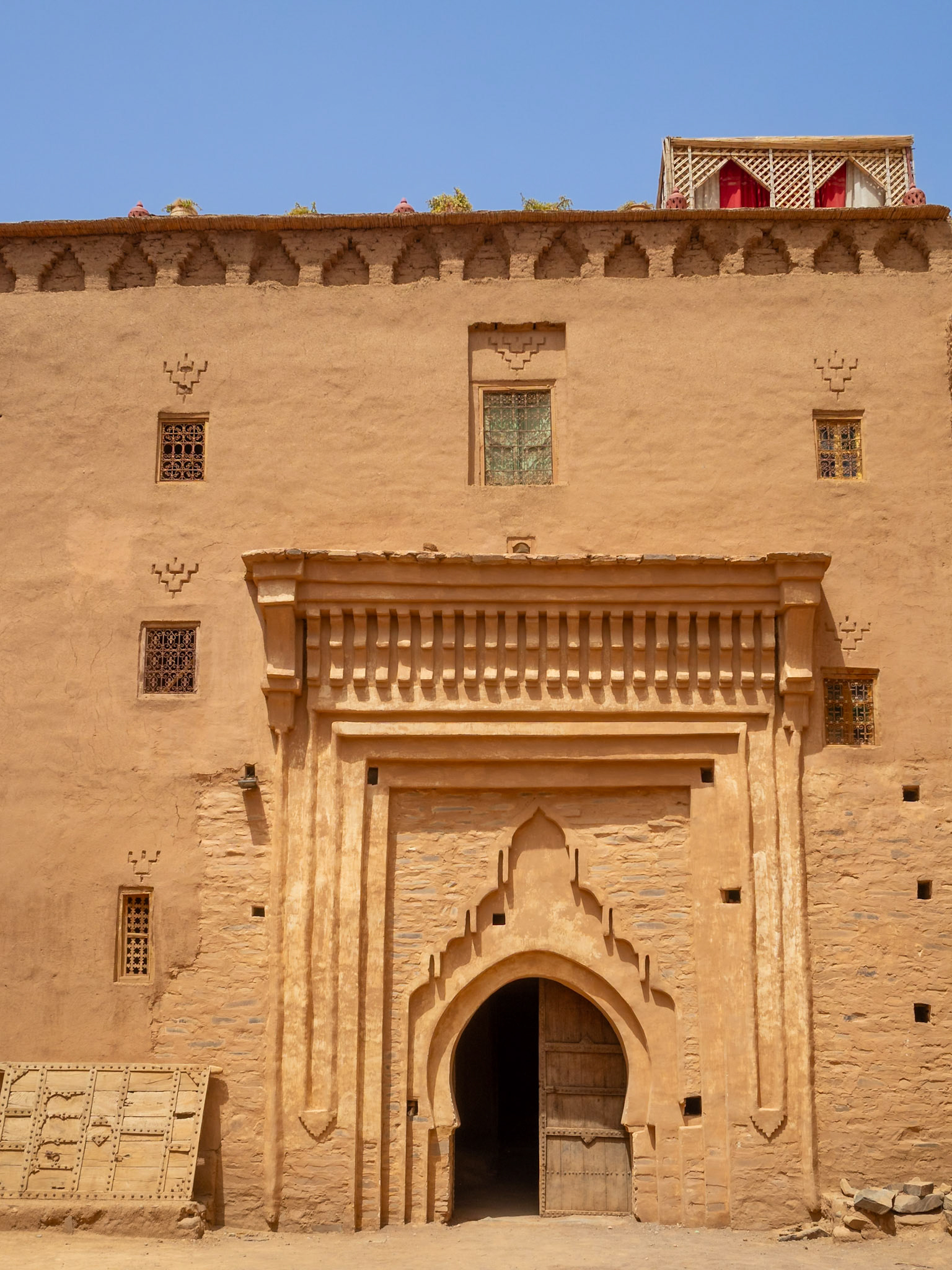 Caids Kasbah adobe building facade, Morocco