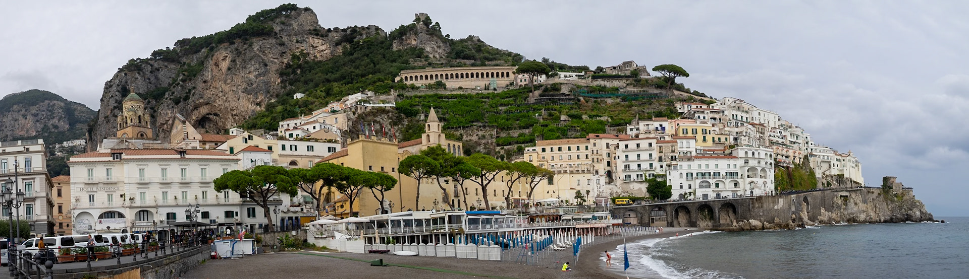 Amalfi beach panorama on a cloudy day