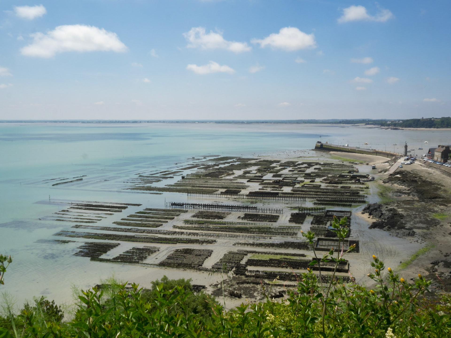 Oyster farms in the sea by Cancale