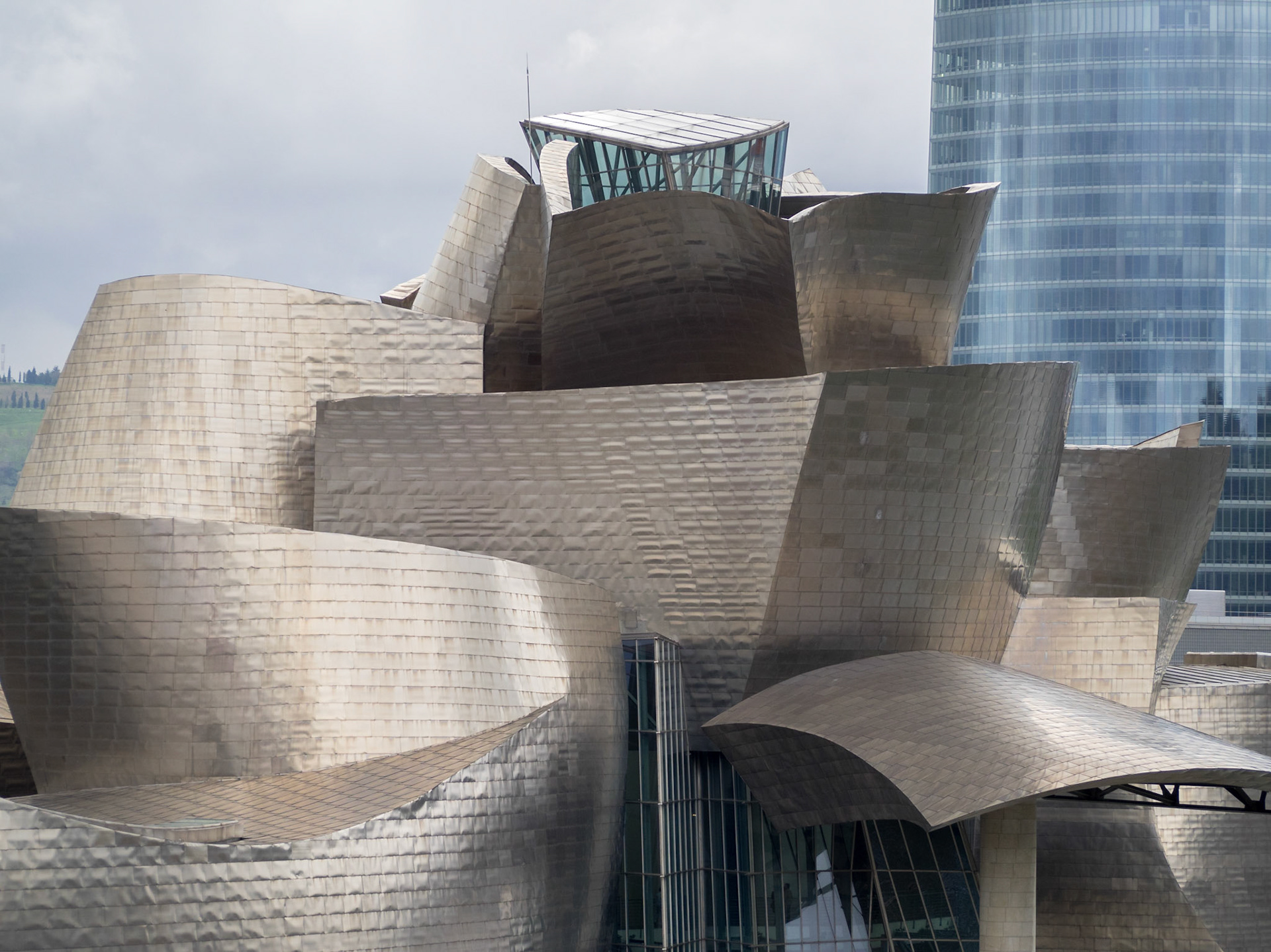 Detail of the metal covered building of the Guggenheim Bilbao Museum