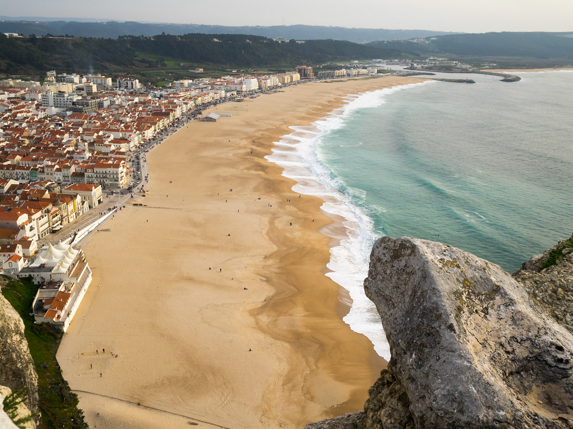 General view of Nazare beach from the top of the cliffs