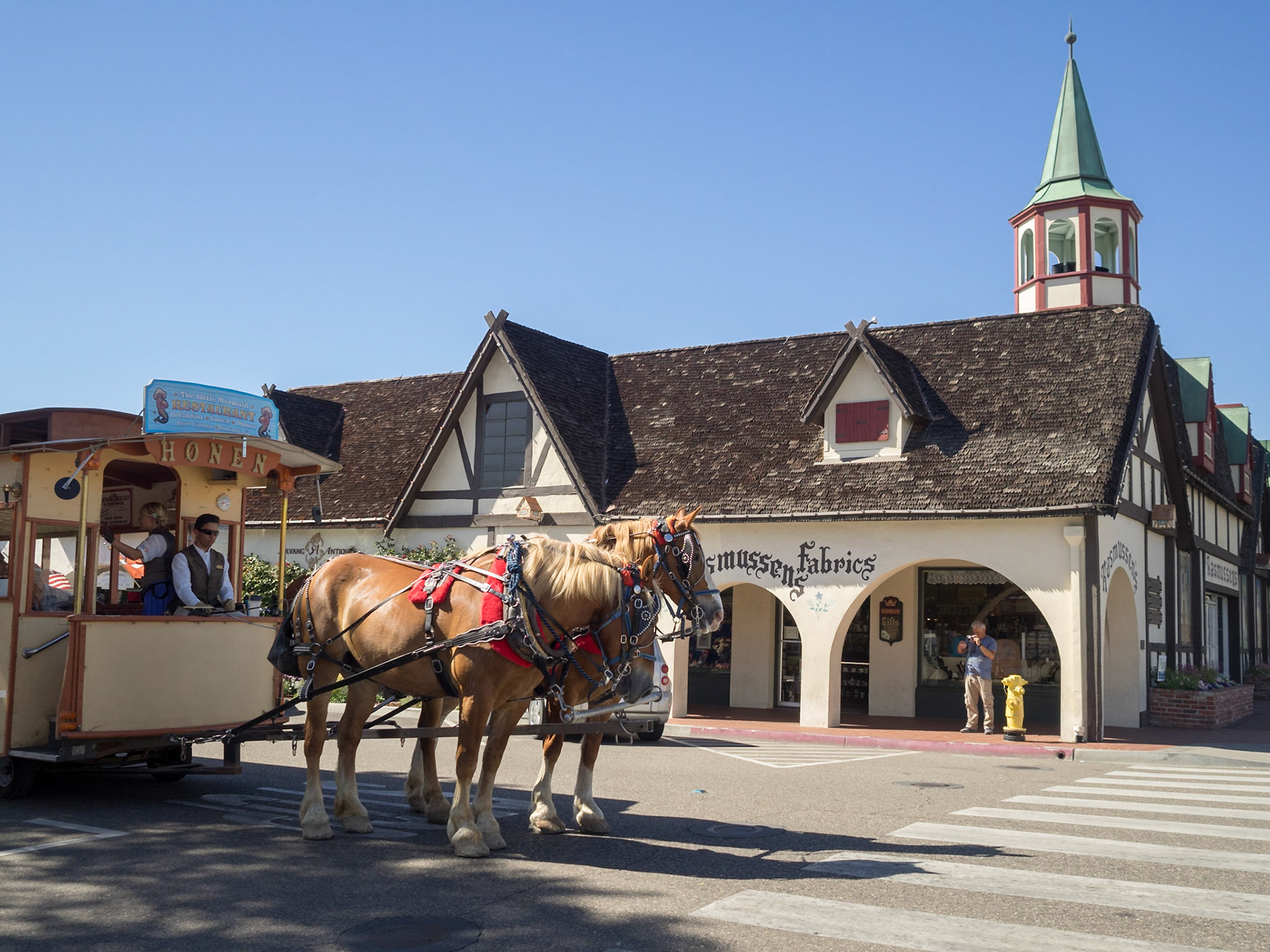 Horse pulled car in Solvang street