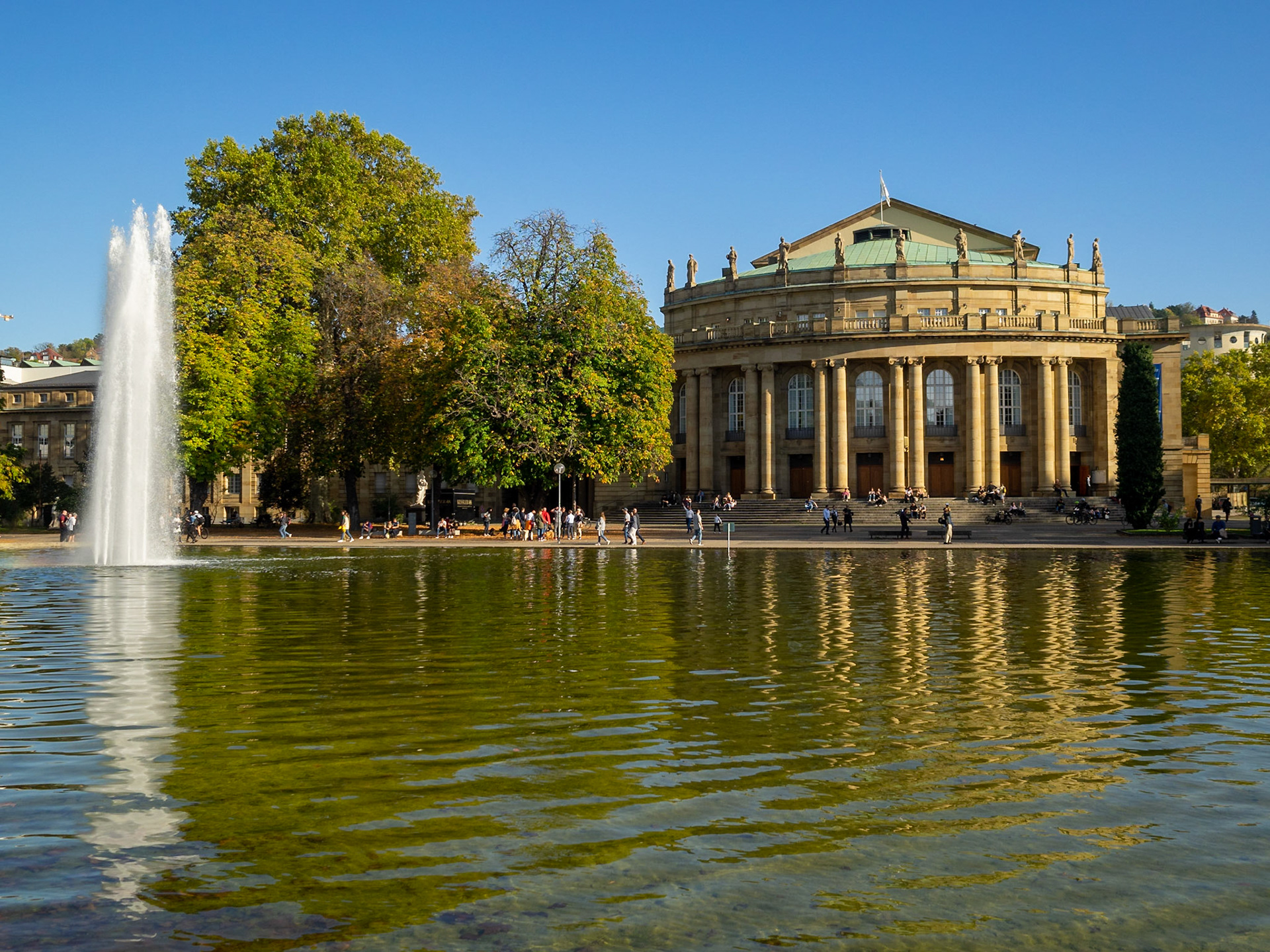 Stuttgart Opera House reflected in the lake