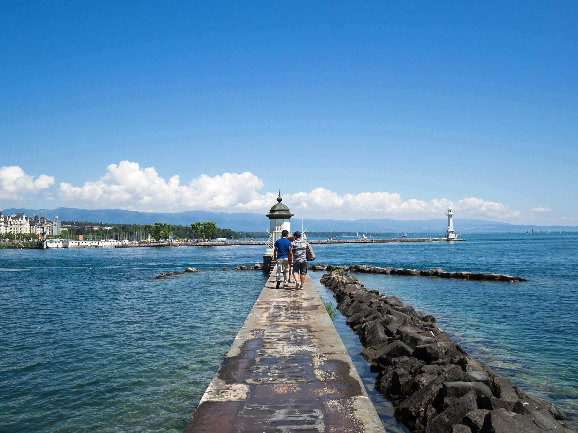 Walking the Jet d'Eau in Lake Geneva