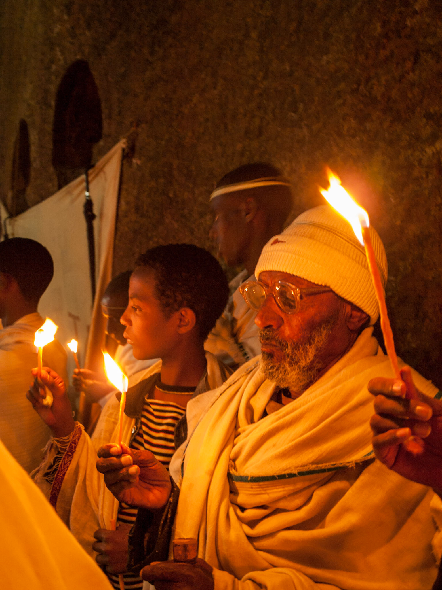 Pilgrims in Easter night procession in Lalibela