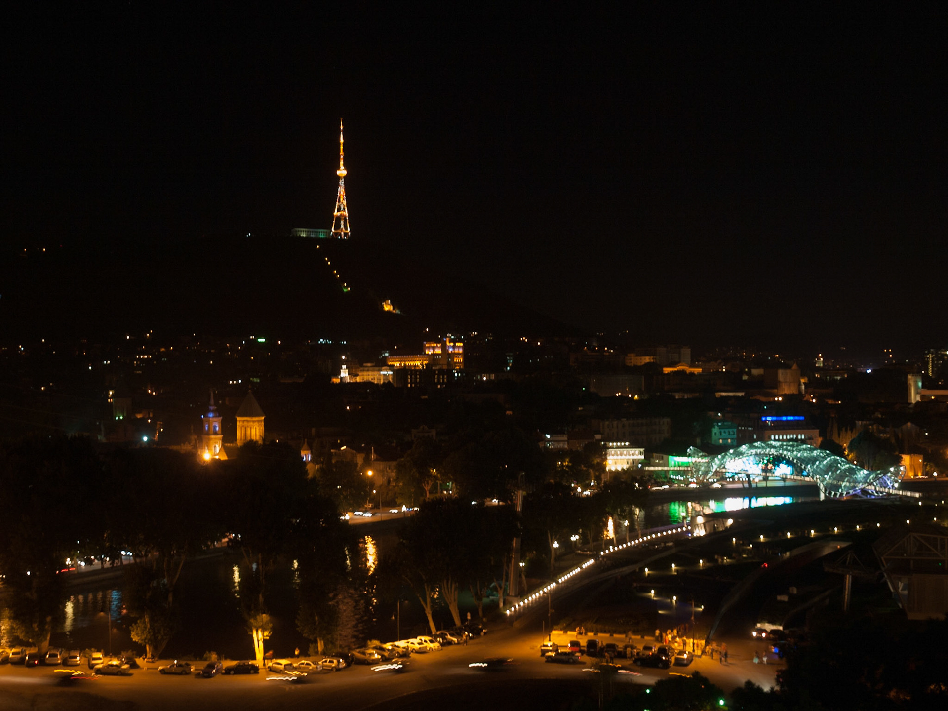 Tbilisi night view with Peace Bridge
