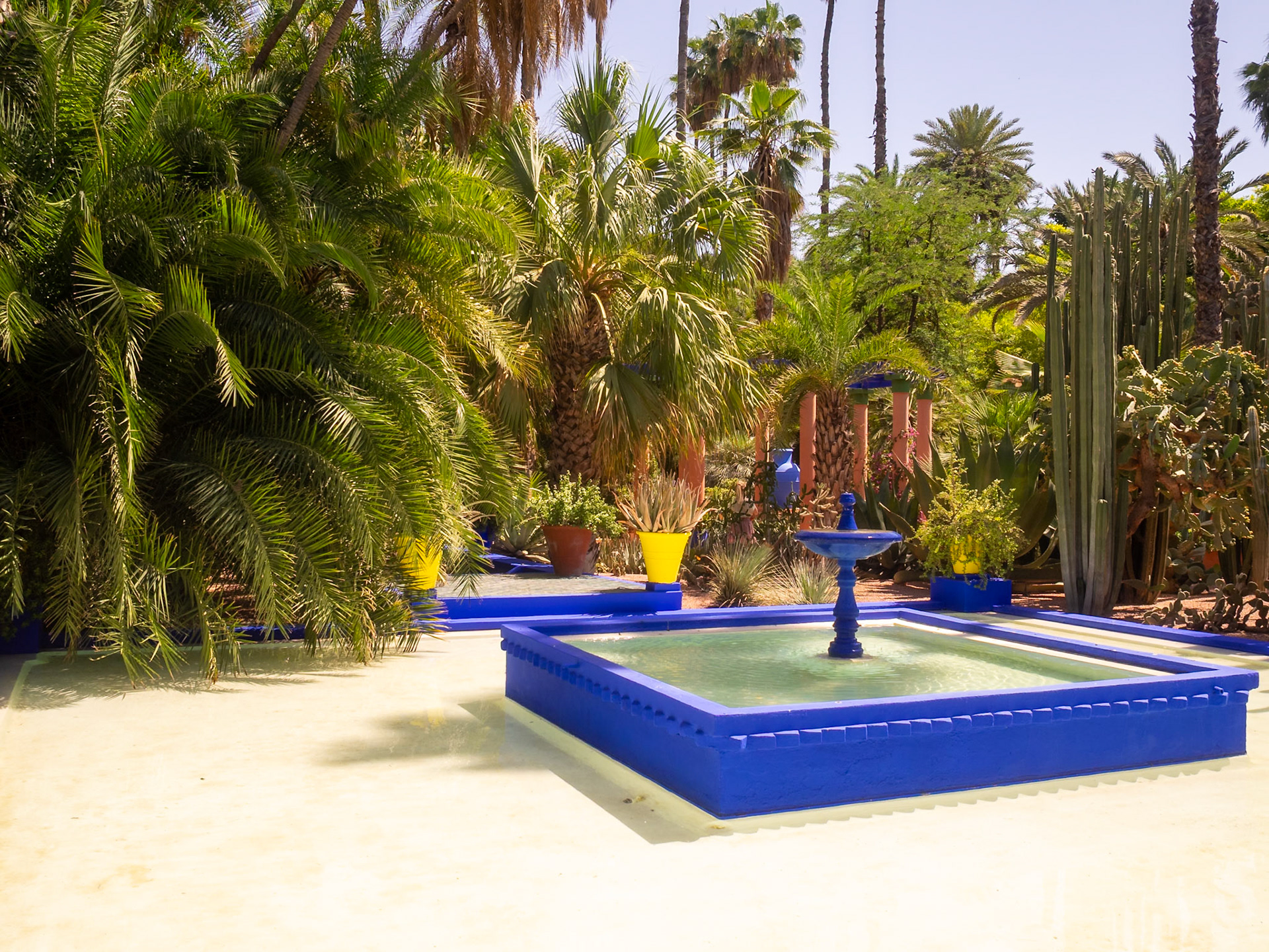 Majorelle Garden fountain between the plants