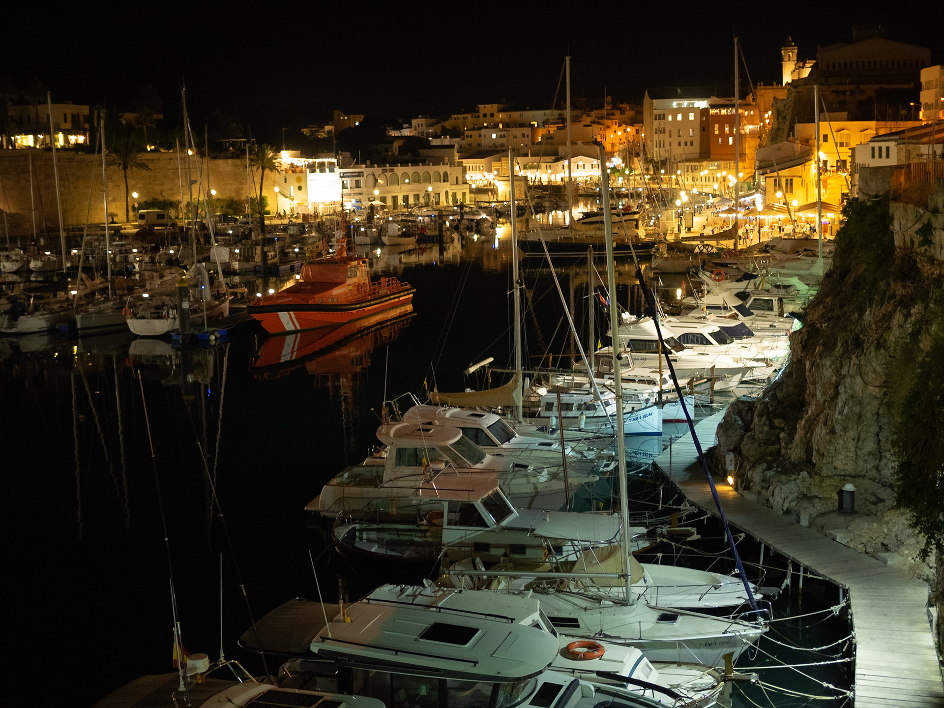 Ciutadella de Menorca port general view at night