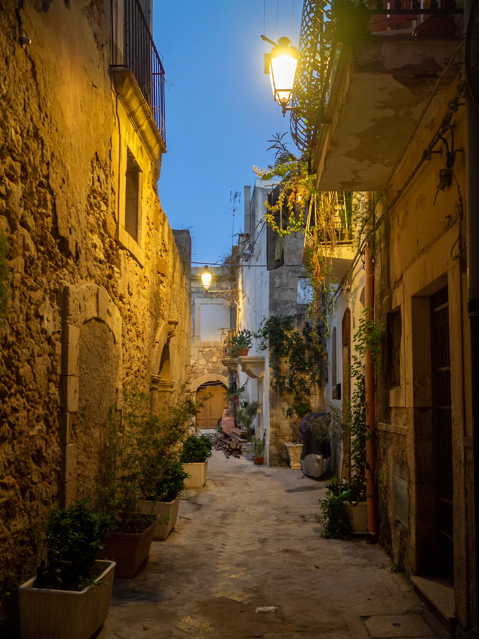 Old street of Ortigia at night