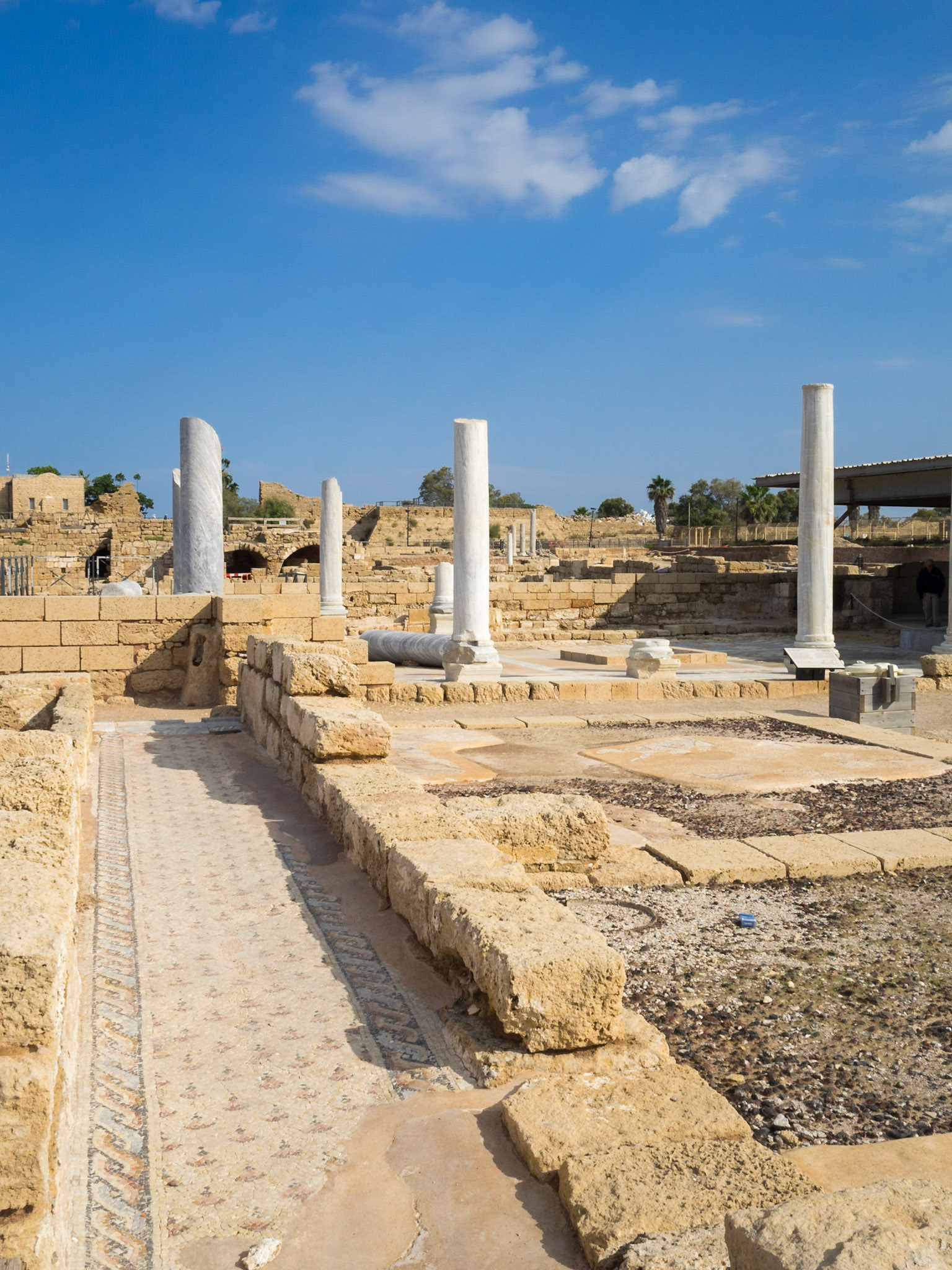 Caesarea bathhouse ruins and mosaic