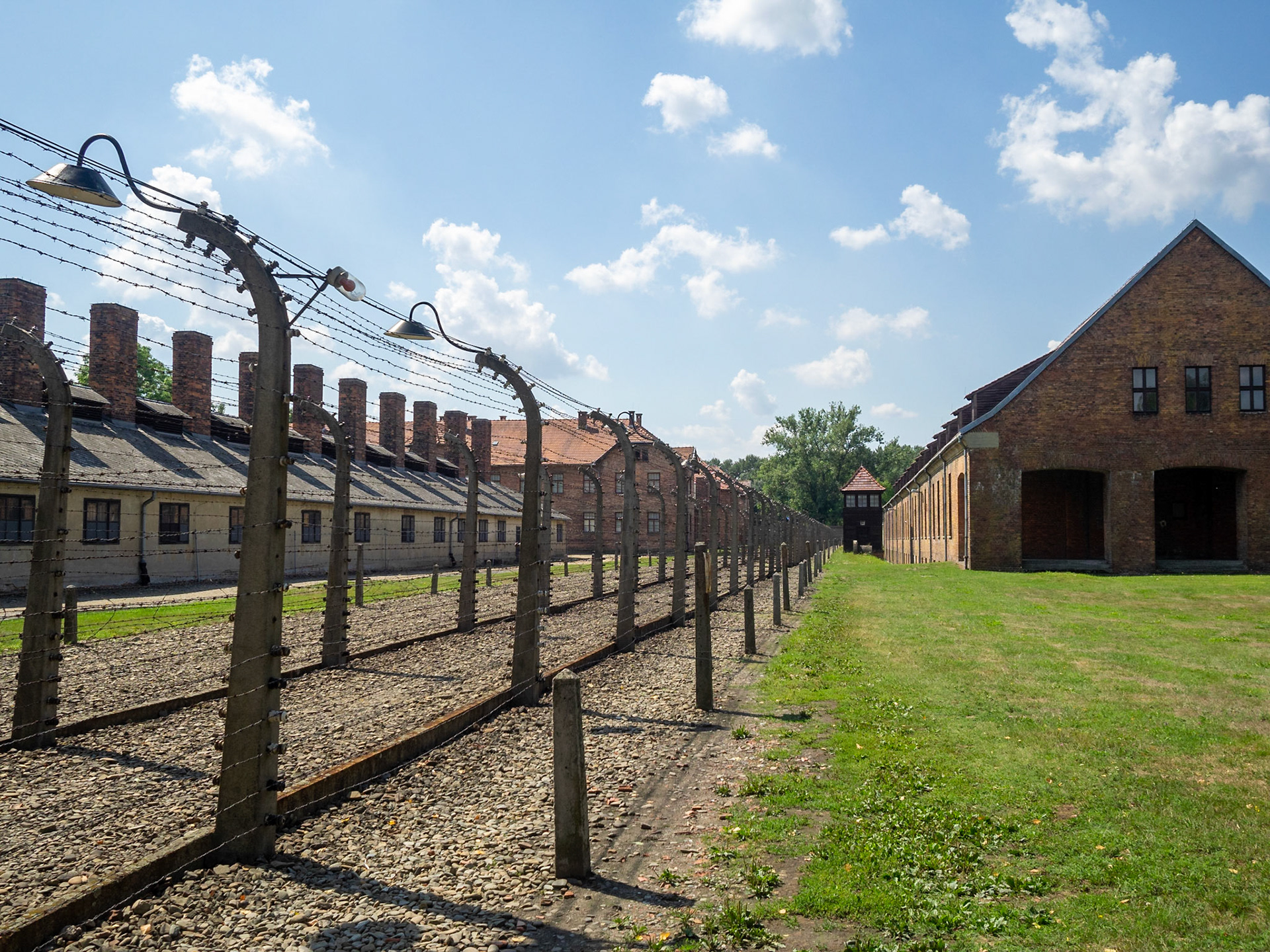 Double barbed wire fences of Auschwitz Concentration Camp