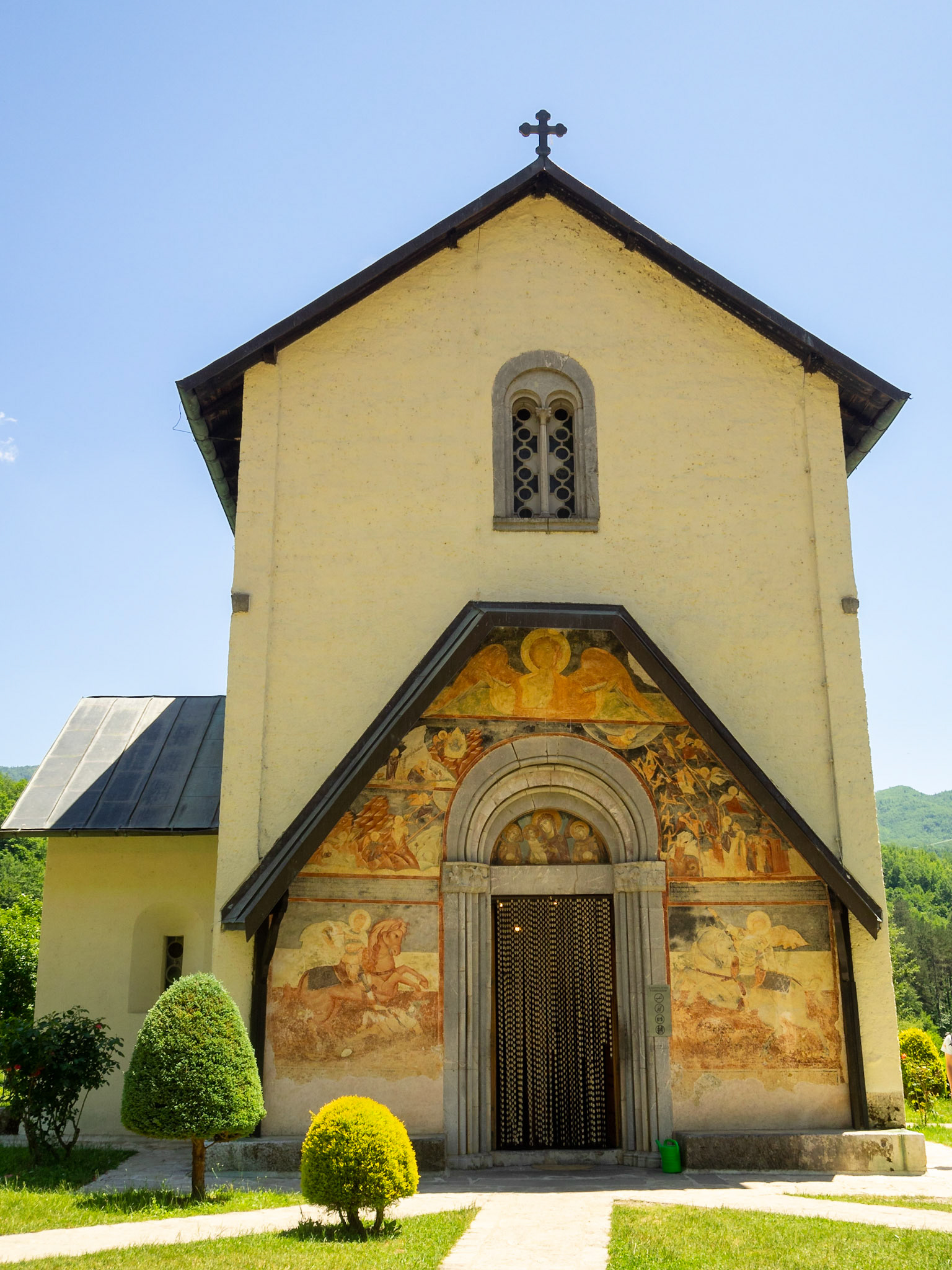 Frescoed facade of the Church of the Moraca Monastery, Montenegro