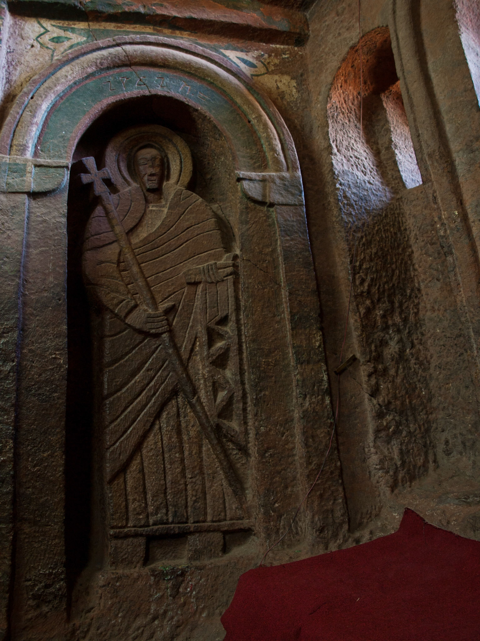 Saint image carved in the Church of The Tomb of Christ, Lalibela