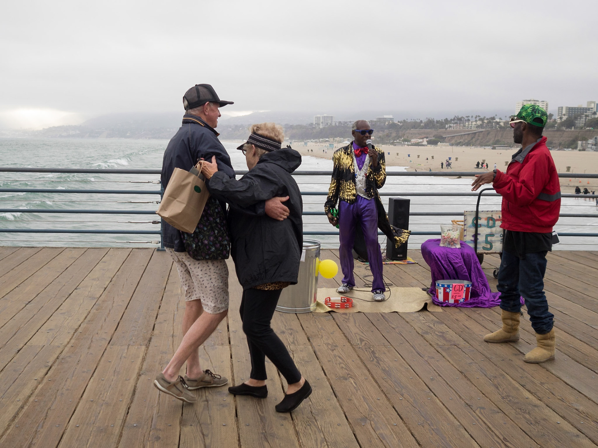 Dancing to the street singers performance in Santa Monica Pier