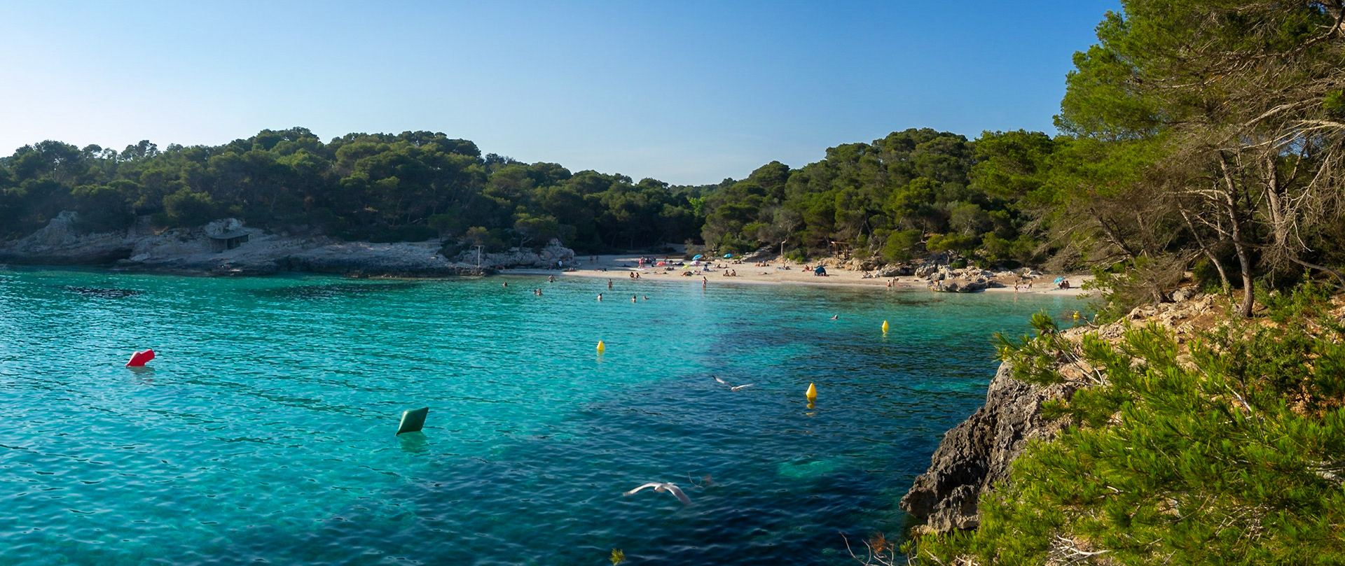 Panorama of Cala Turqueta seen from the cliffs, Menorca