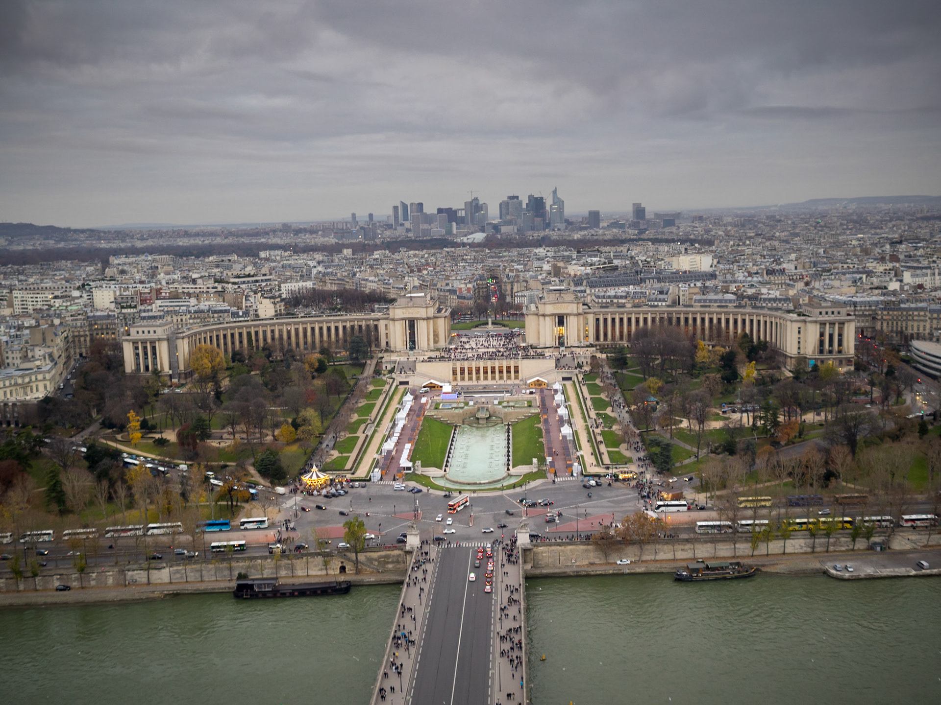 View of Trocadero and Seine river from the Eiffel tower