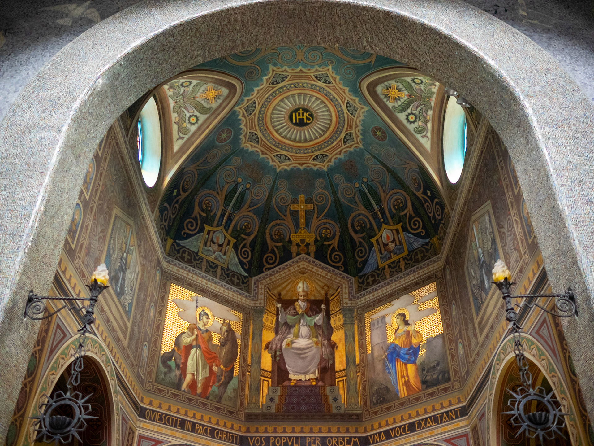 Mosaic detail of the Temple of the Fallen, San Pellegrino Terme, Lombardy