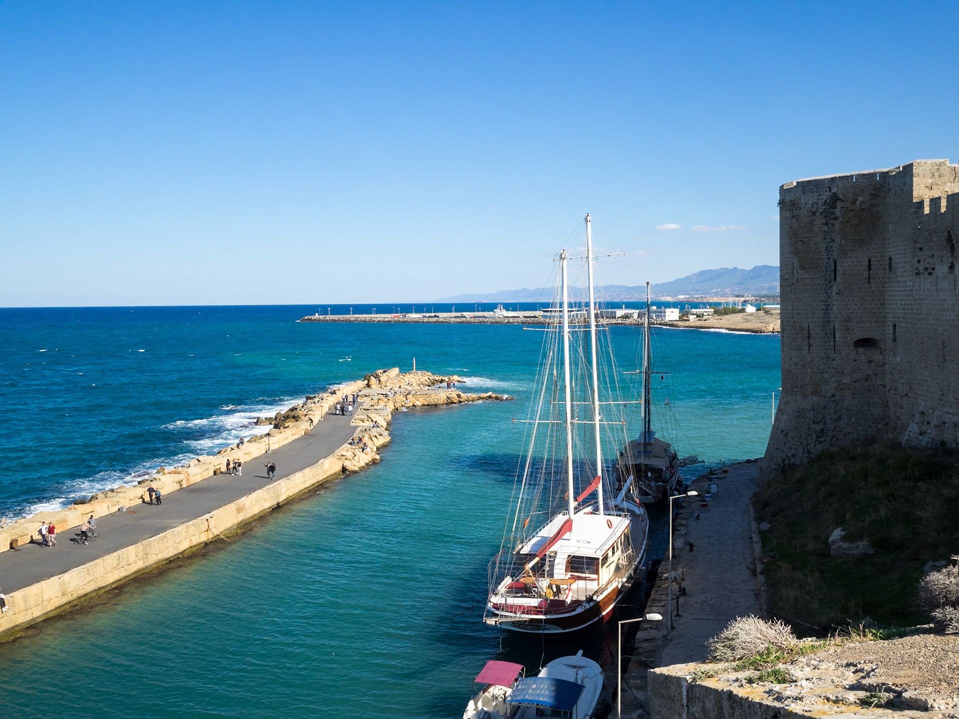 Kyrenia port turquoise waters seen from the Castle