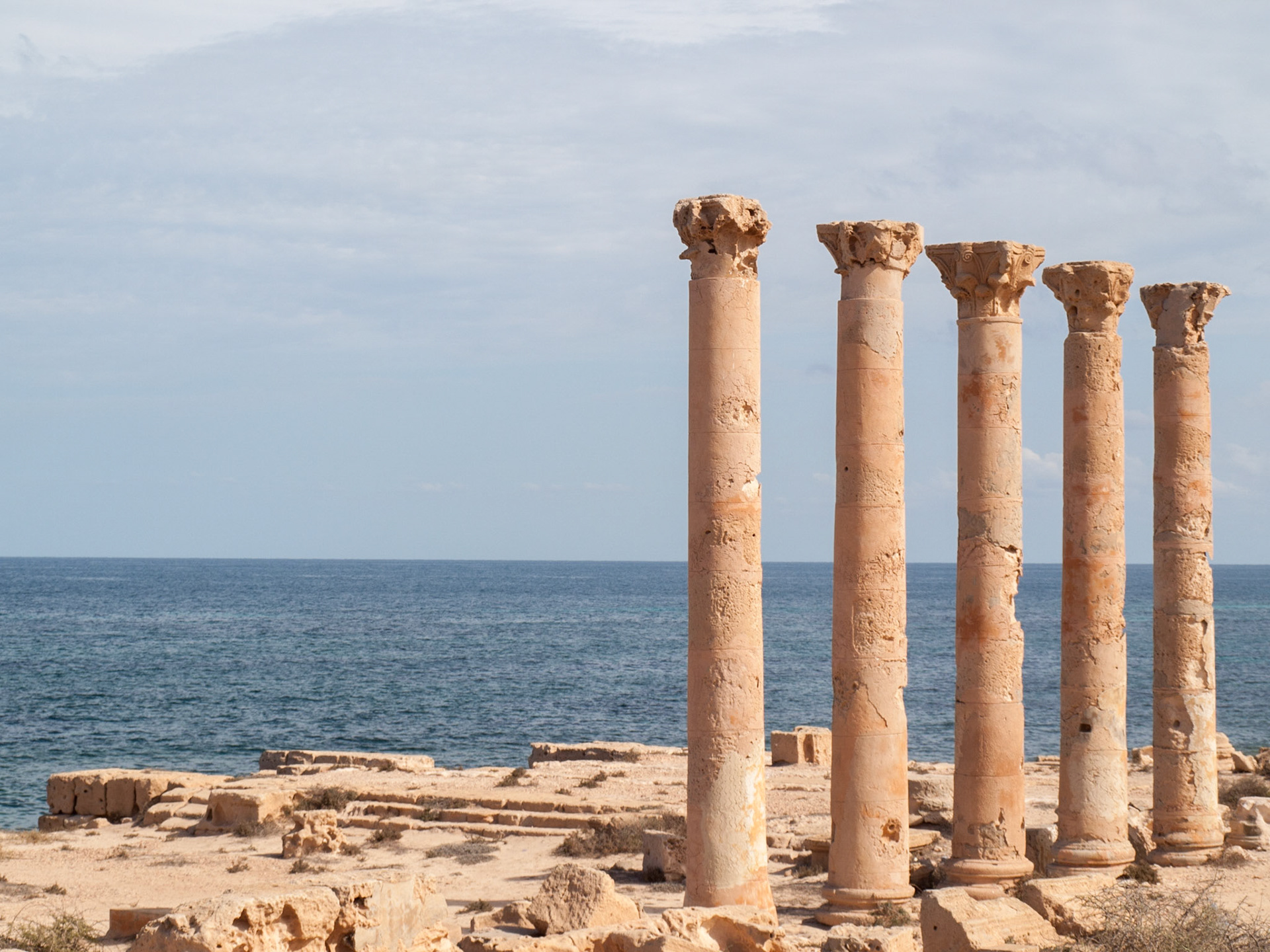 Roman ruins of Sabratha with the sea as background