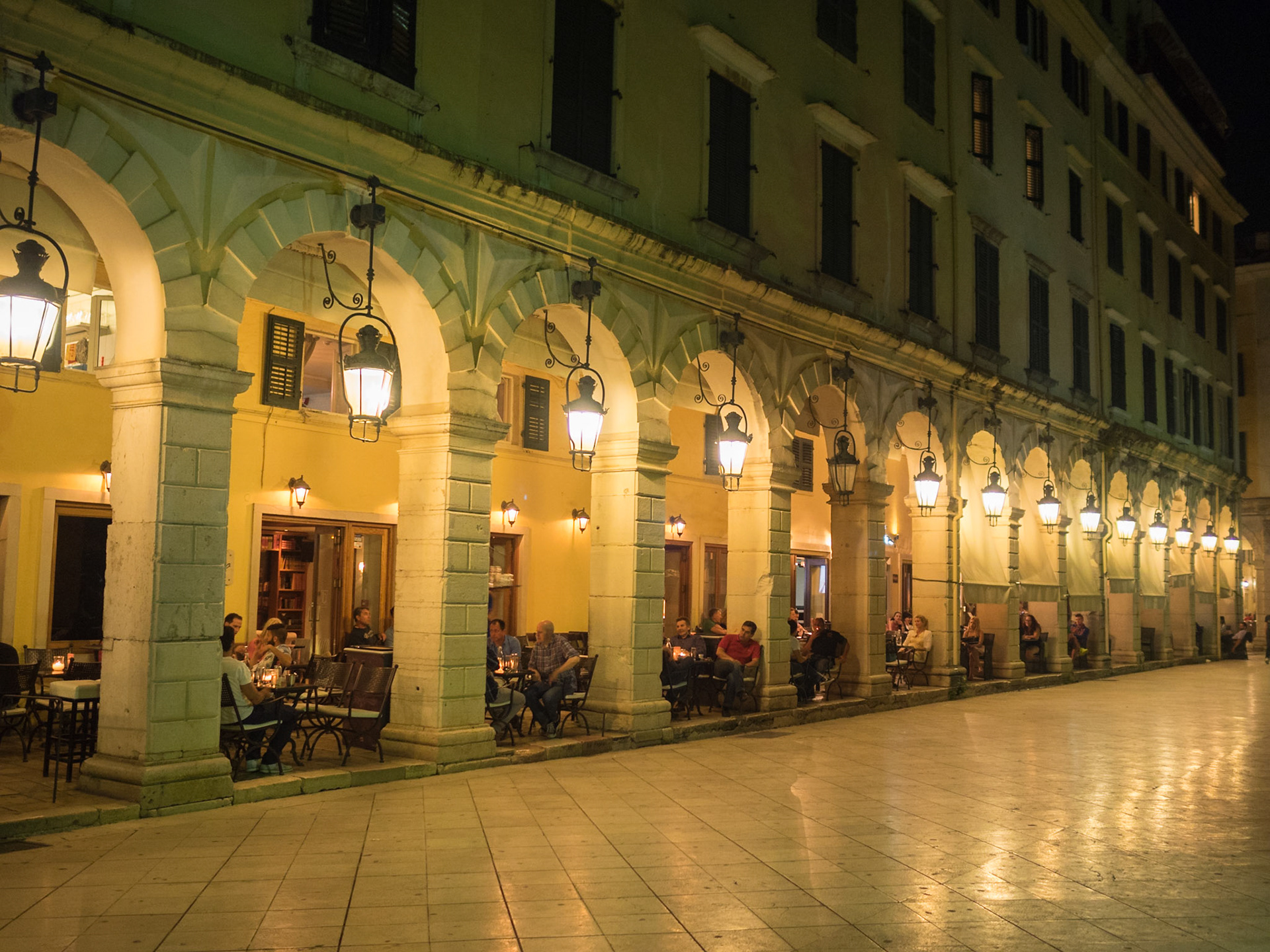 Corfu Town Spianada at night
