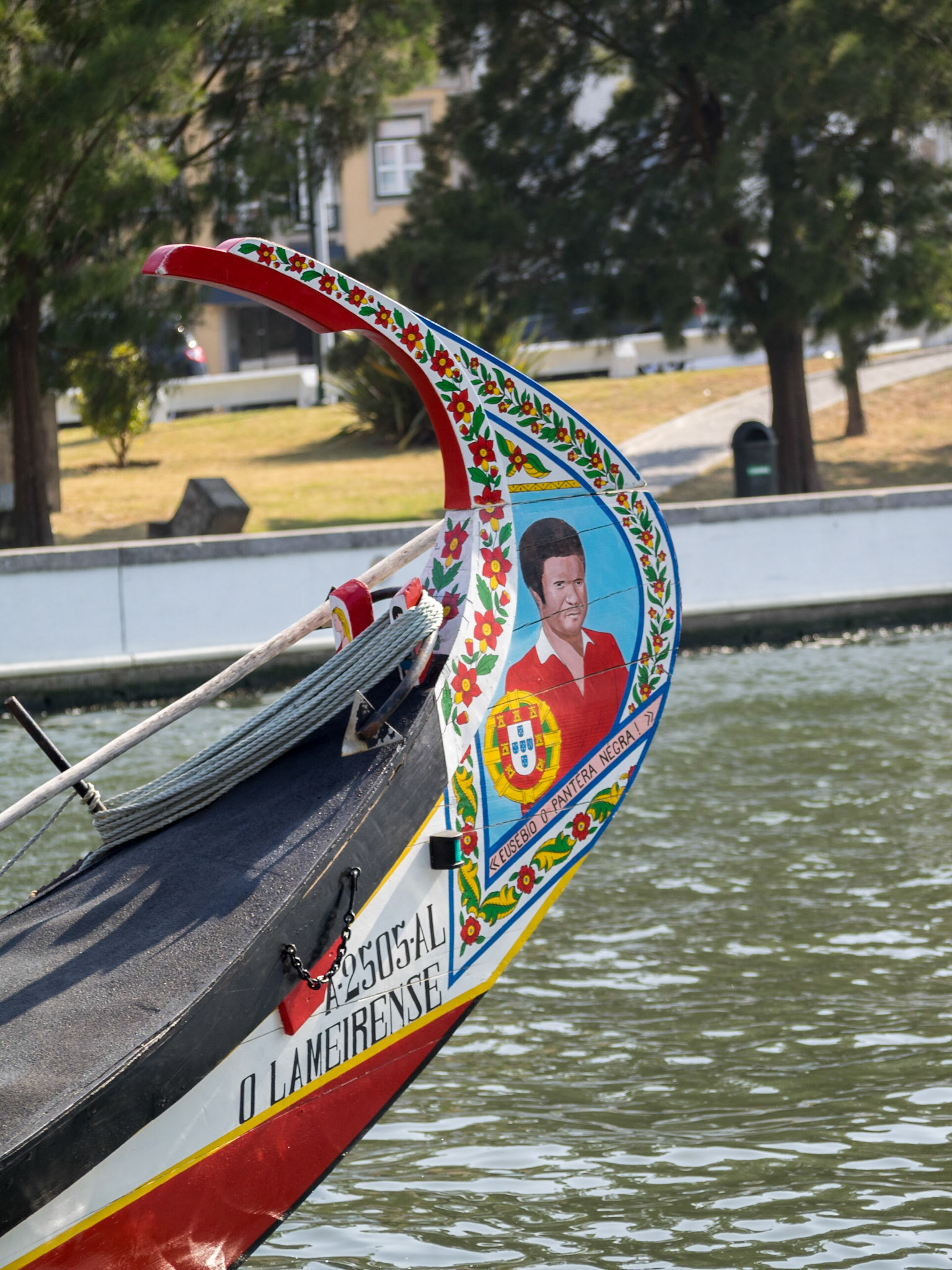 Decoration detail from a moliceiro boat depicting Eusebio, a Portuguese football player