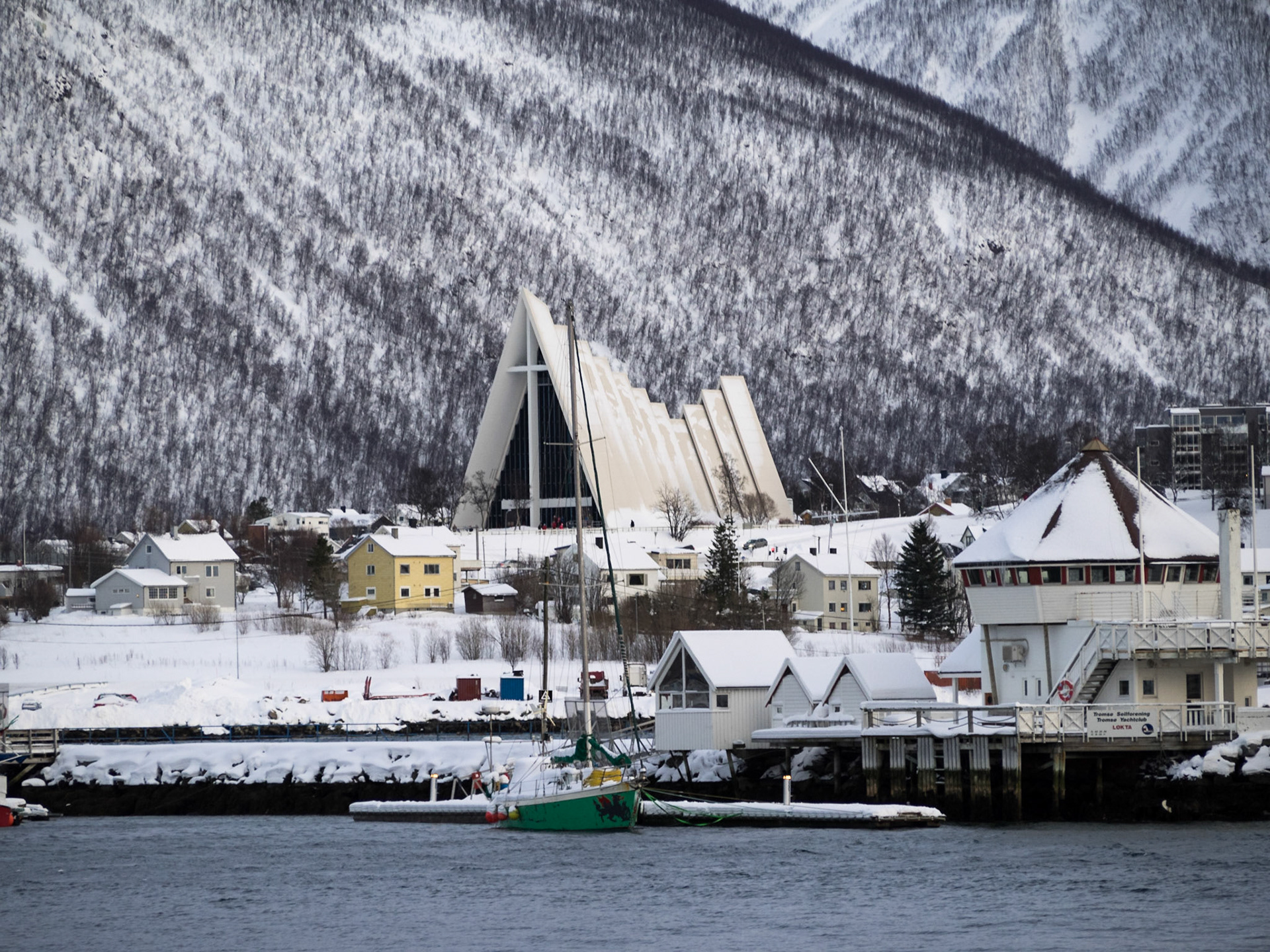 The Arctic Cathedral seen across Tromso fjord