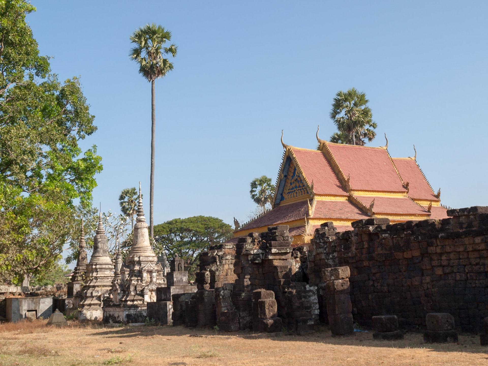 Wat Nokor, Khompong Cham, Cambodia - an 11th century Mahayana Buddhist shrine with a modern Theravada Buddhist pagoda inside