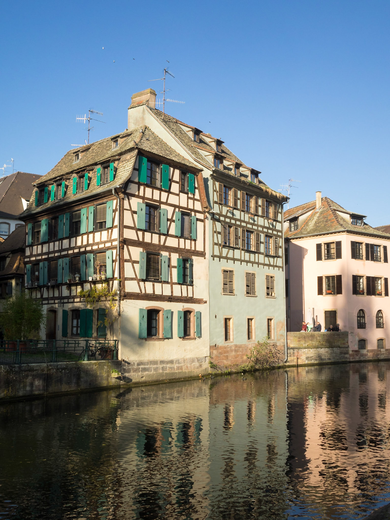 Half timbered houses along Ill River in Strasbourg