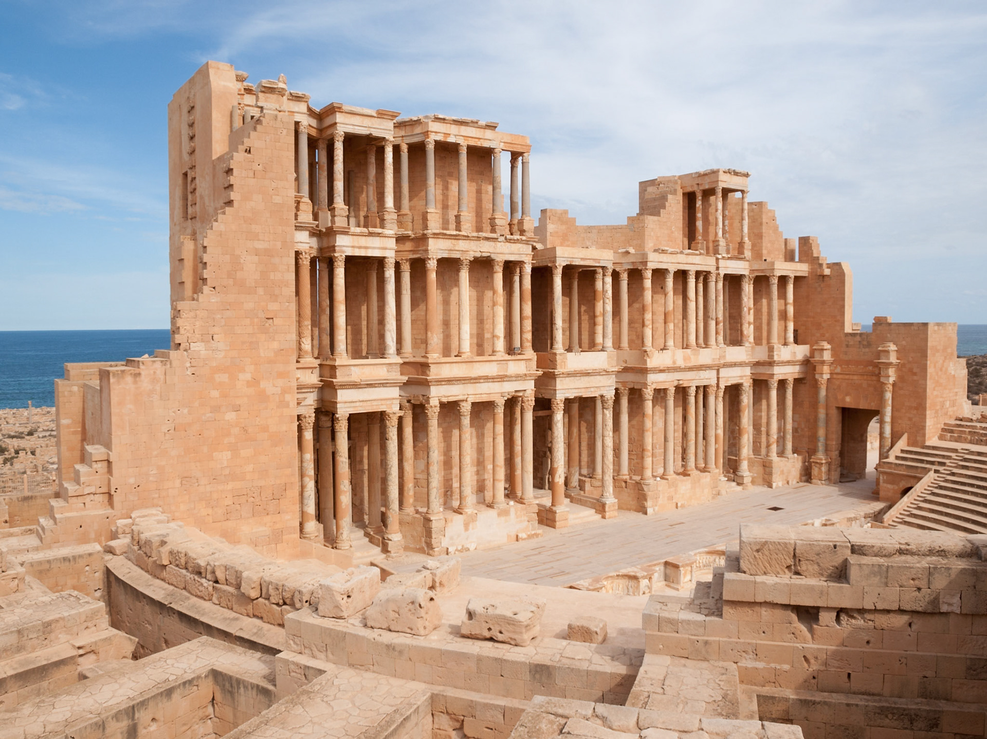 Roman ruins of Sabratha theater stage