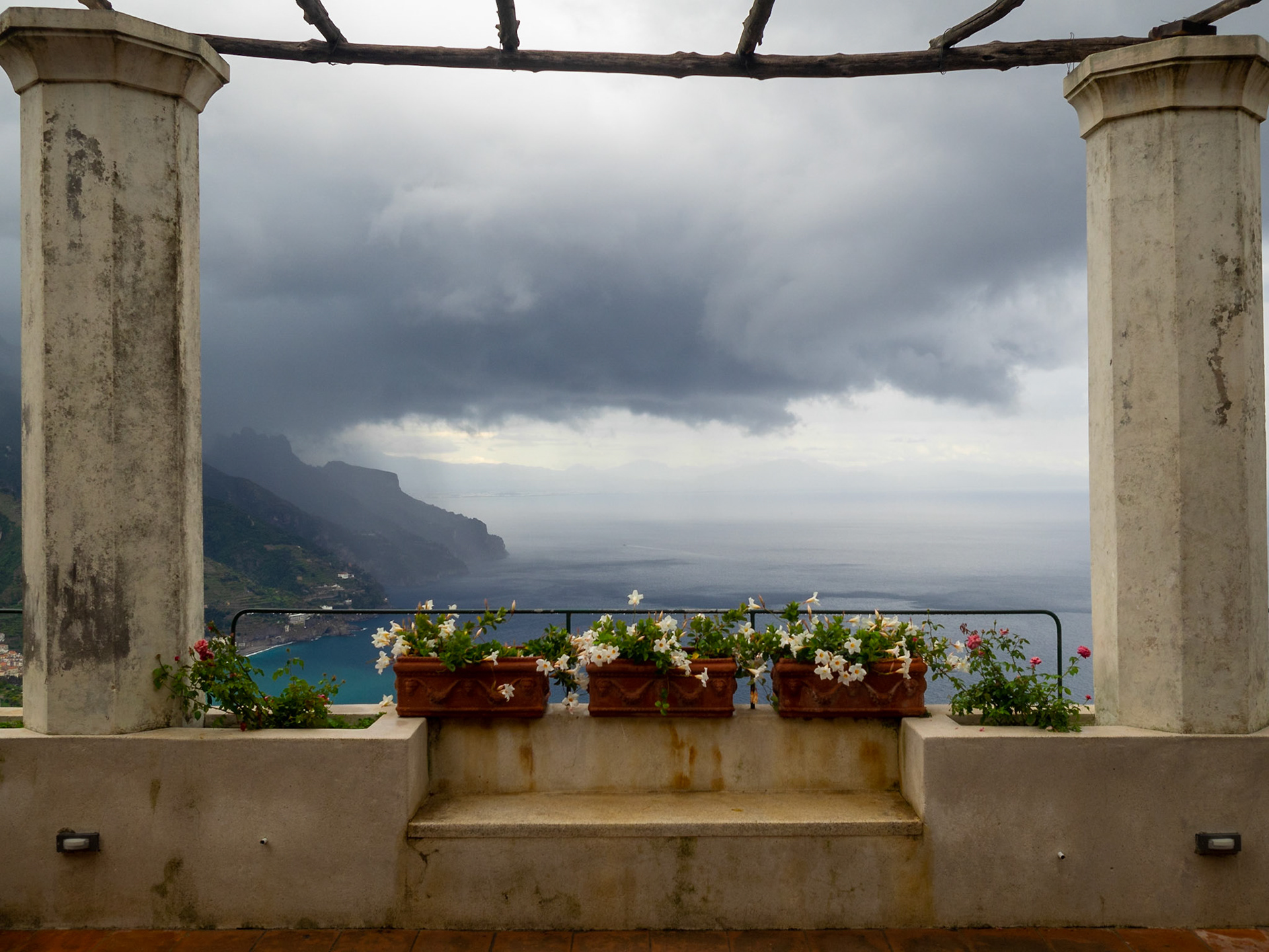 Dark clouds over Amalfi Coast seen from Villa Rufolo, Ravello