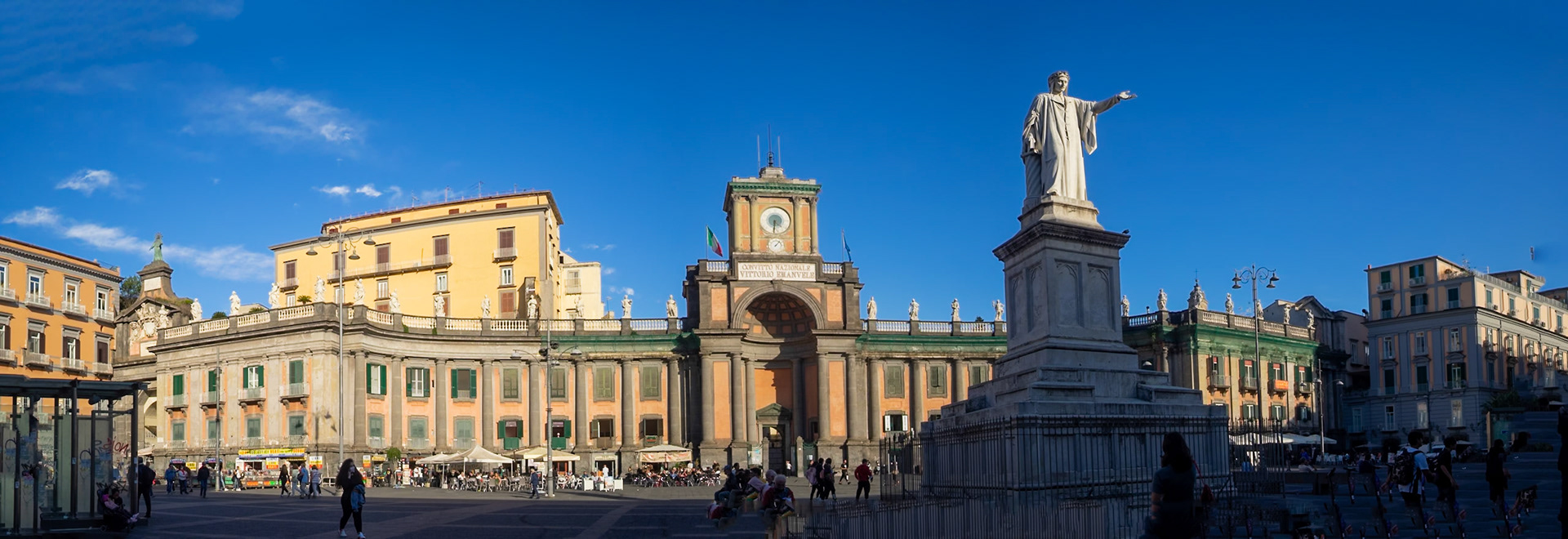 Panorama of Piazza Dante with the statue and the Luigi Vanvitelli buildings, Naples