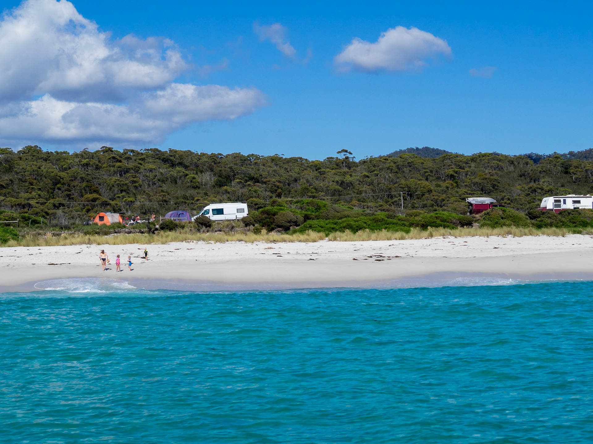 Camping by the beach in Bay of Fires, Tasmania