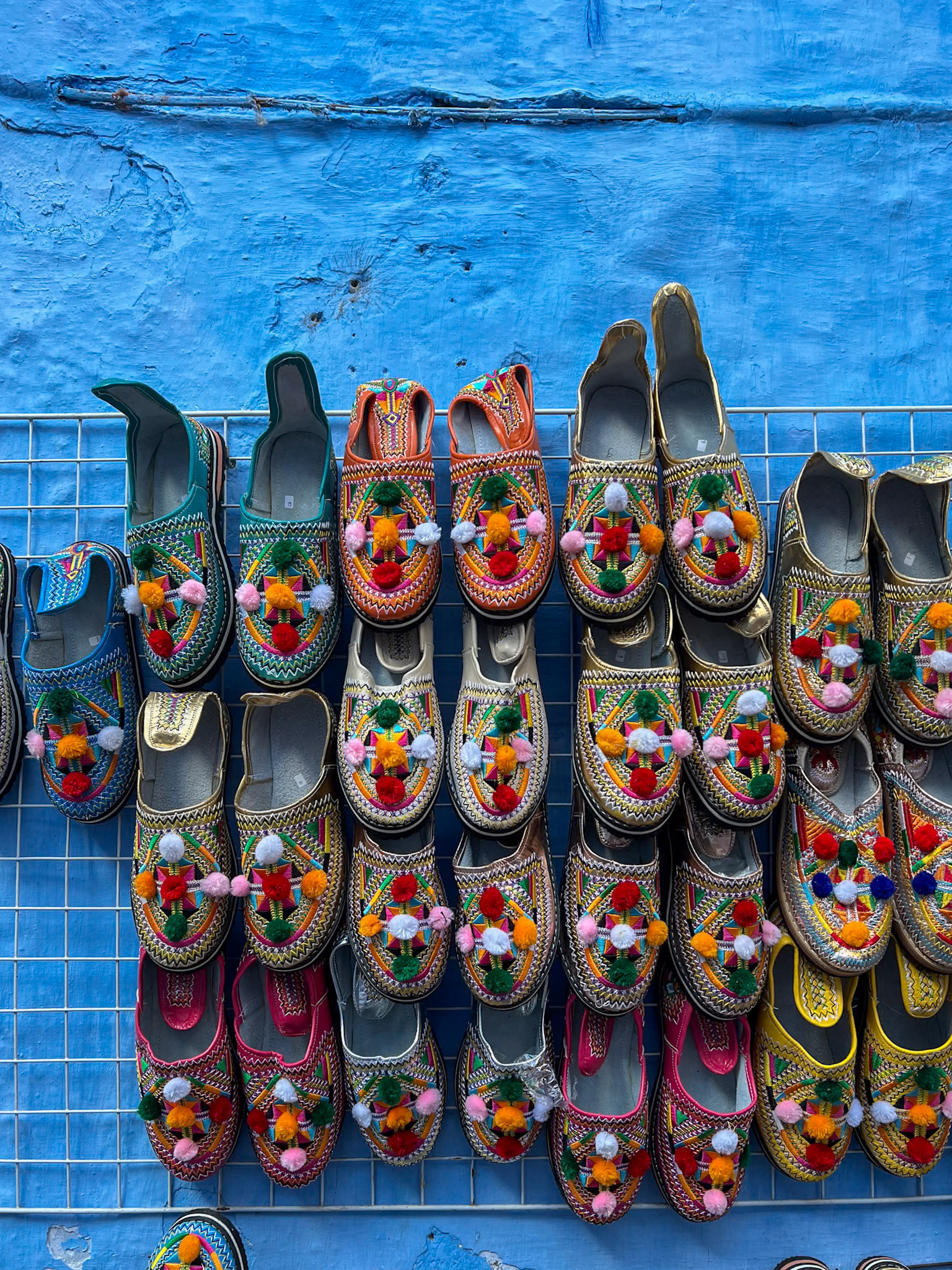 Traditional Moroccan shoes for sale in Chefchaouen, Morocco