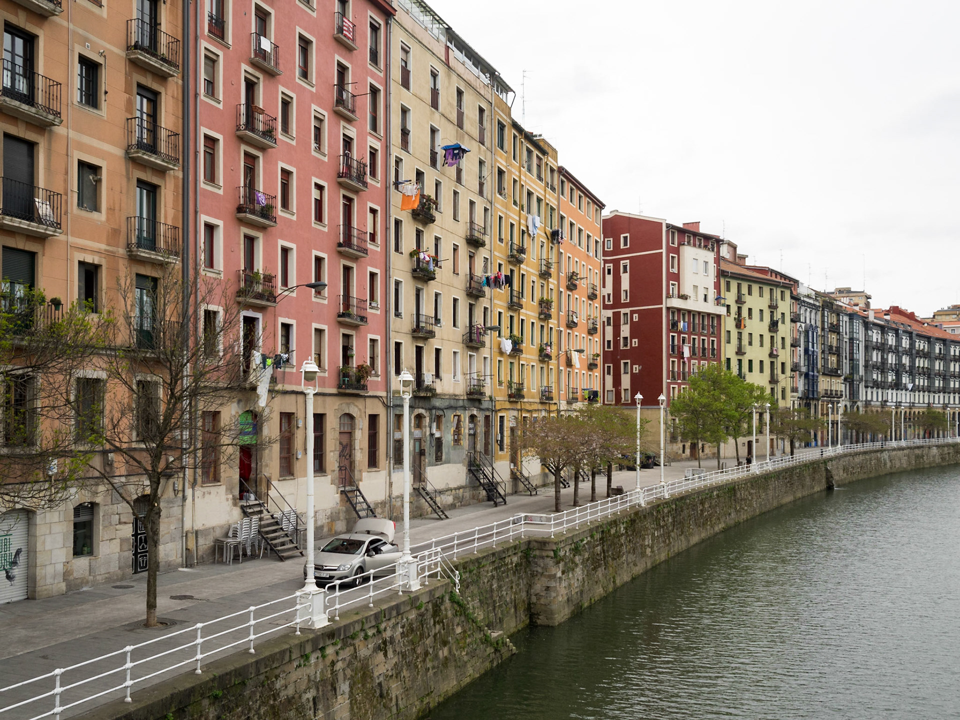 Colorful buildings facades by Bilbao ria