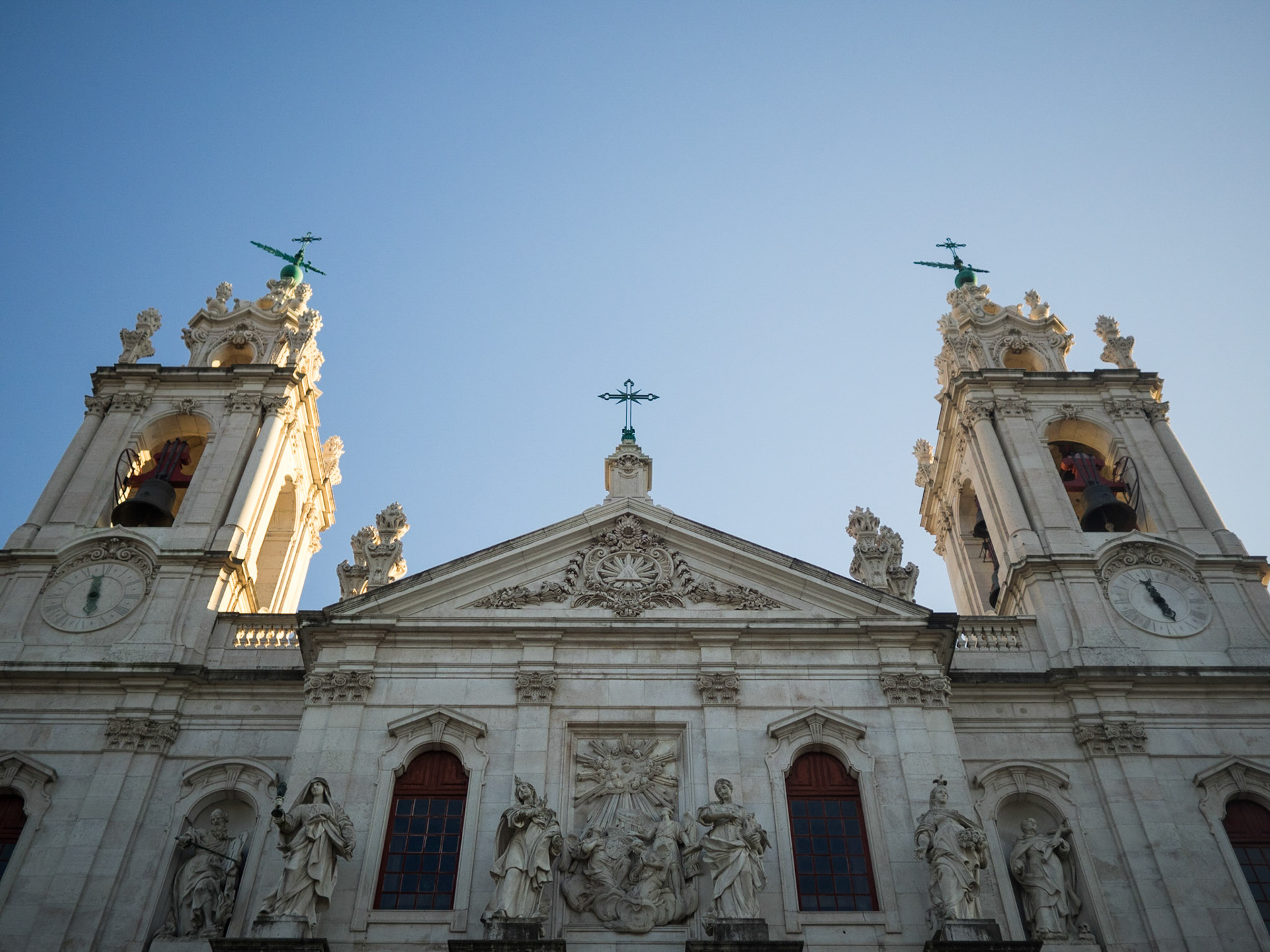 Facade top and bell towers of Estrela Basilica