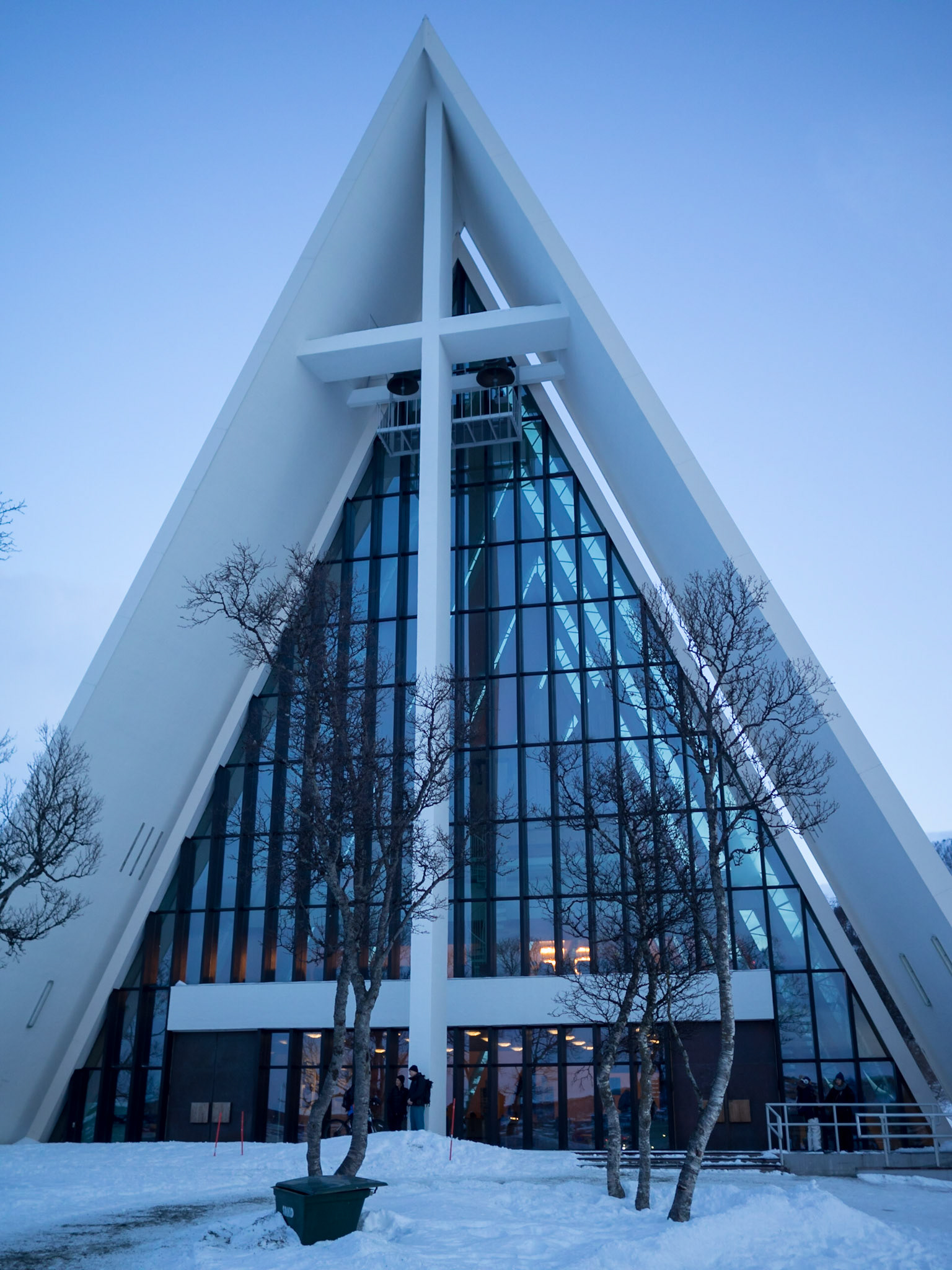 The Arctic Cathedral facade in the winter snow