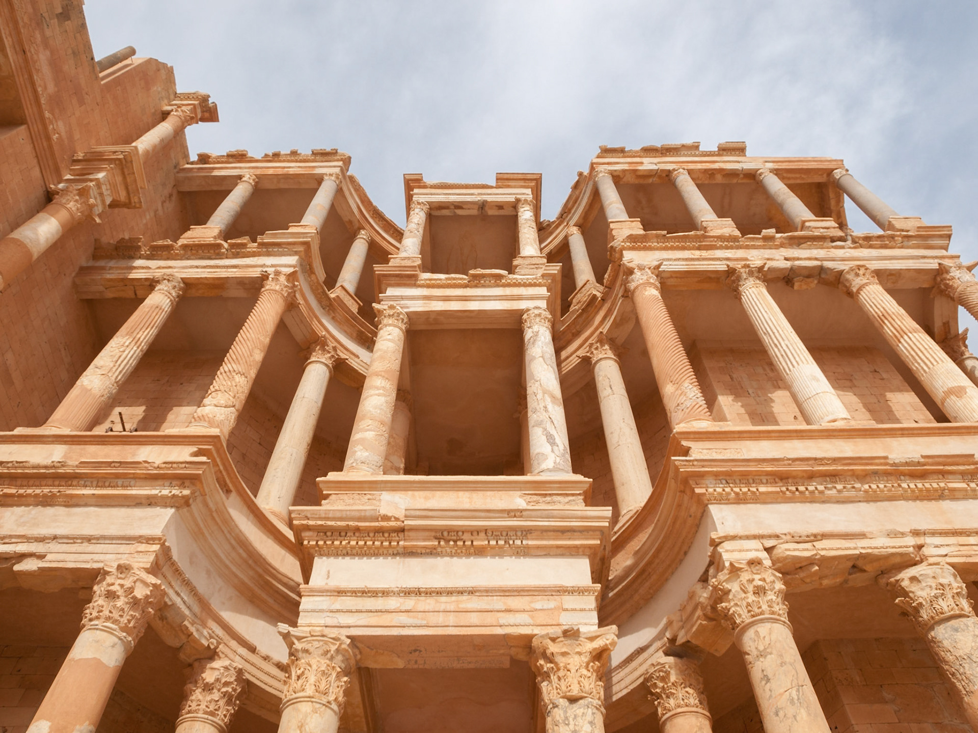 Roman ruins of Sabratha theater stage columns