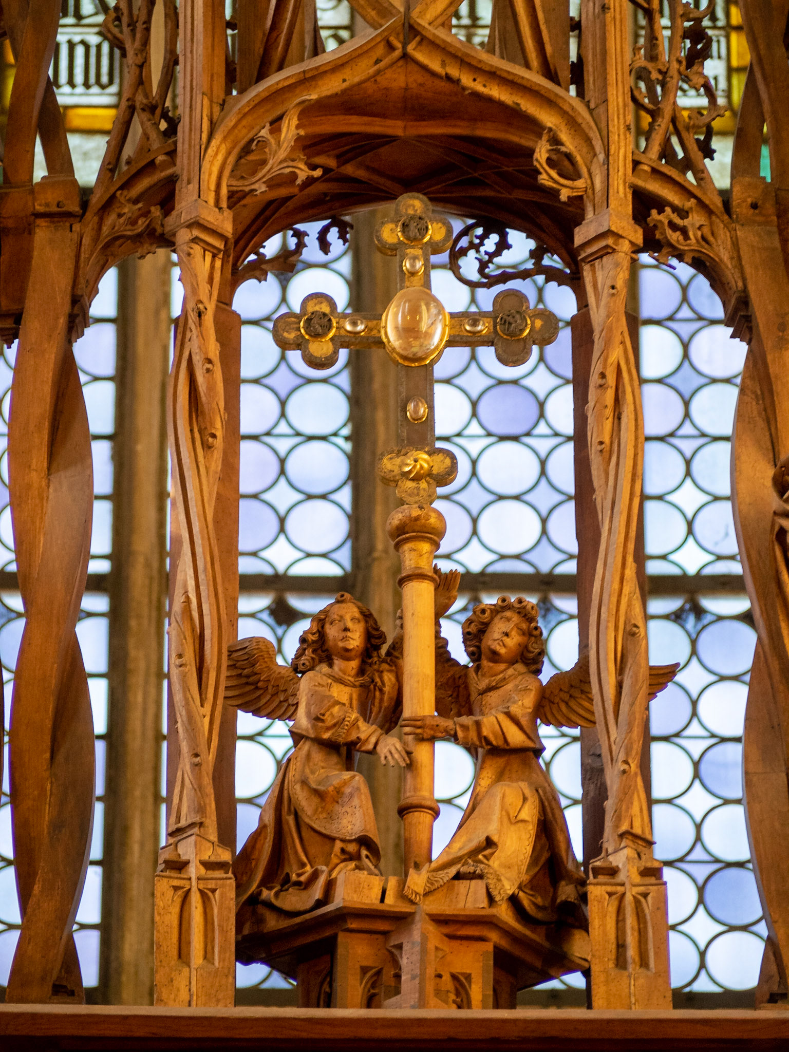 Detail of the wooden carved altar of The Holly Blood by Tilman Riemenschneider in Rothenburg ob der Tauber St. Jakob Church