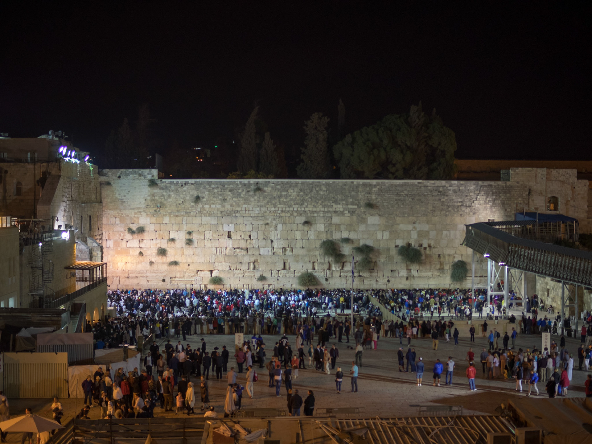Celebrating Sabbath at night by the Western Wall